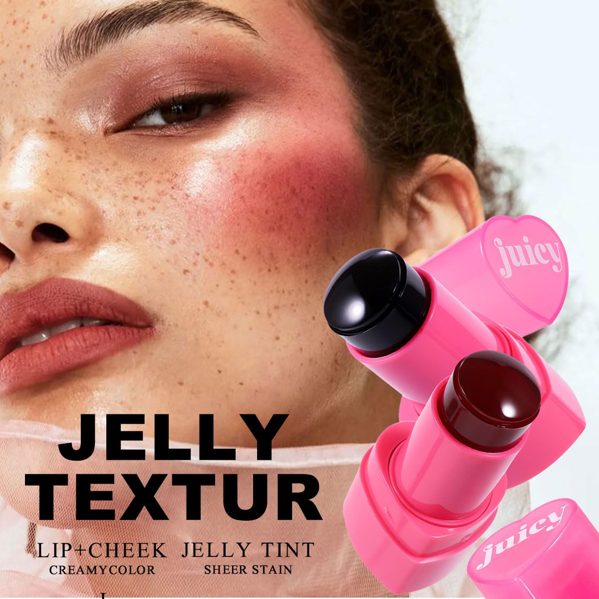 Cooling Water Jelly Tint Stick,Multi-Use Juicy Love Blush, 3-In-1cheek Blush & Eyeshadow & Lip Tinted Long-Lasting Moisture Stick,Bouncy Jelly Texture,Creates A Moist Watercolor Effect (#04, 0.32oz)