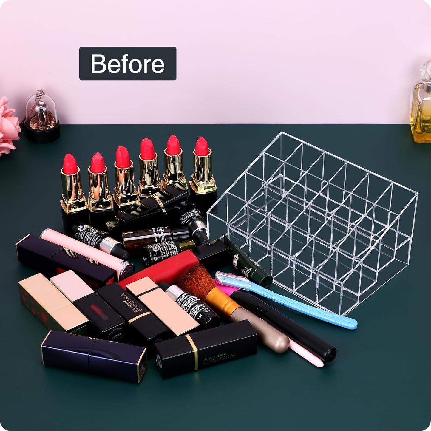 Lipstick Organizer,Small Clear Plastic Compact Lip Gloss Chapstick Perfume Sample Mascara Holder with 24 Slots