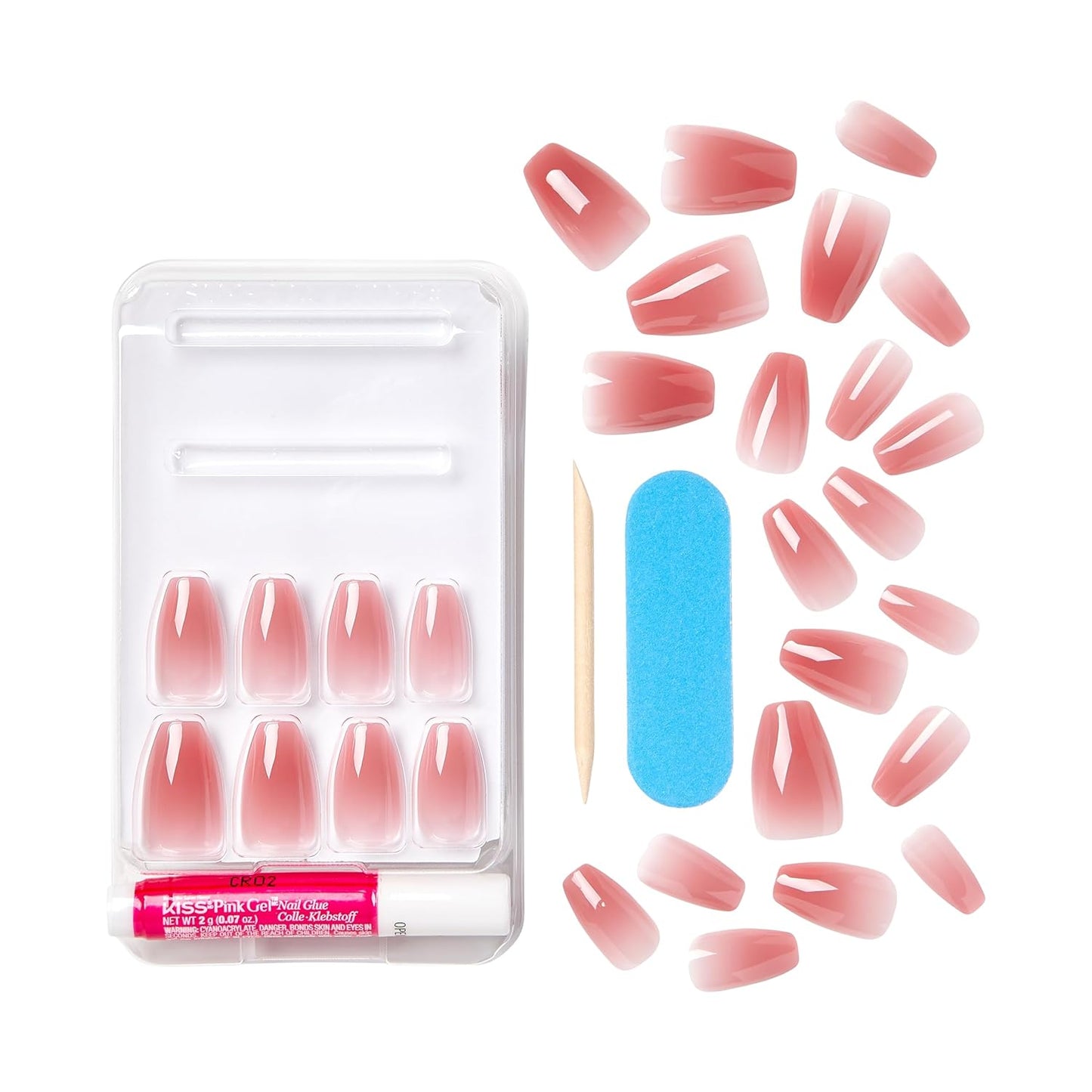 KISS Bare but Better, Press On Nails, Nail glue included, 'Nude Nude', Color, Medium Size, Coffin Shape, Includes 28 Nails, 2g glue, 1 Manicure Stick, 1 Mini File