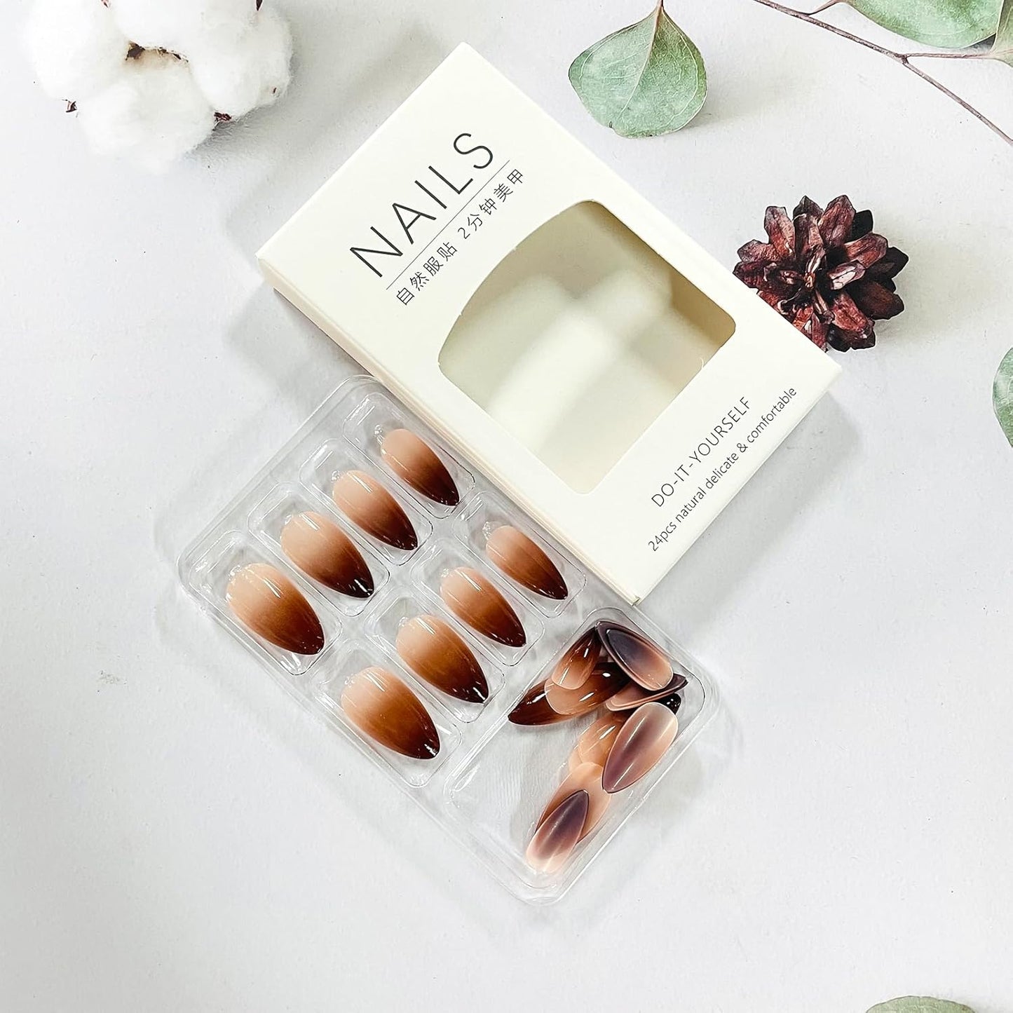 French Tip Almond Press-On Nails with Gold Bow | Reusable Glossy Acrylic False Nails for Women