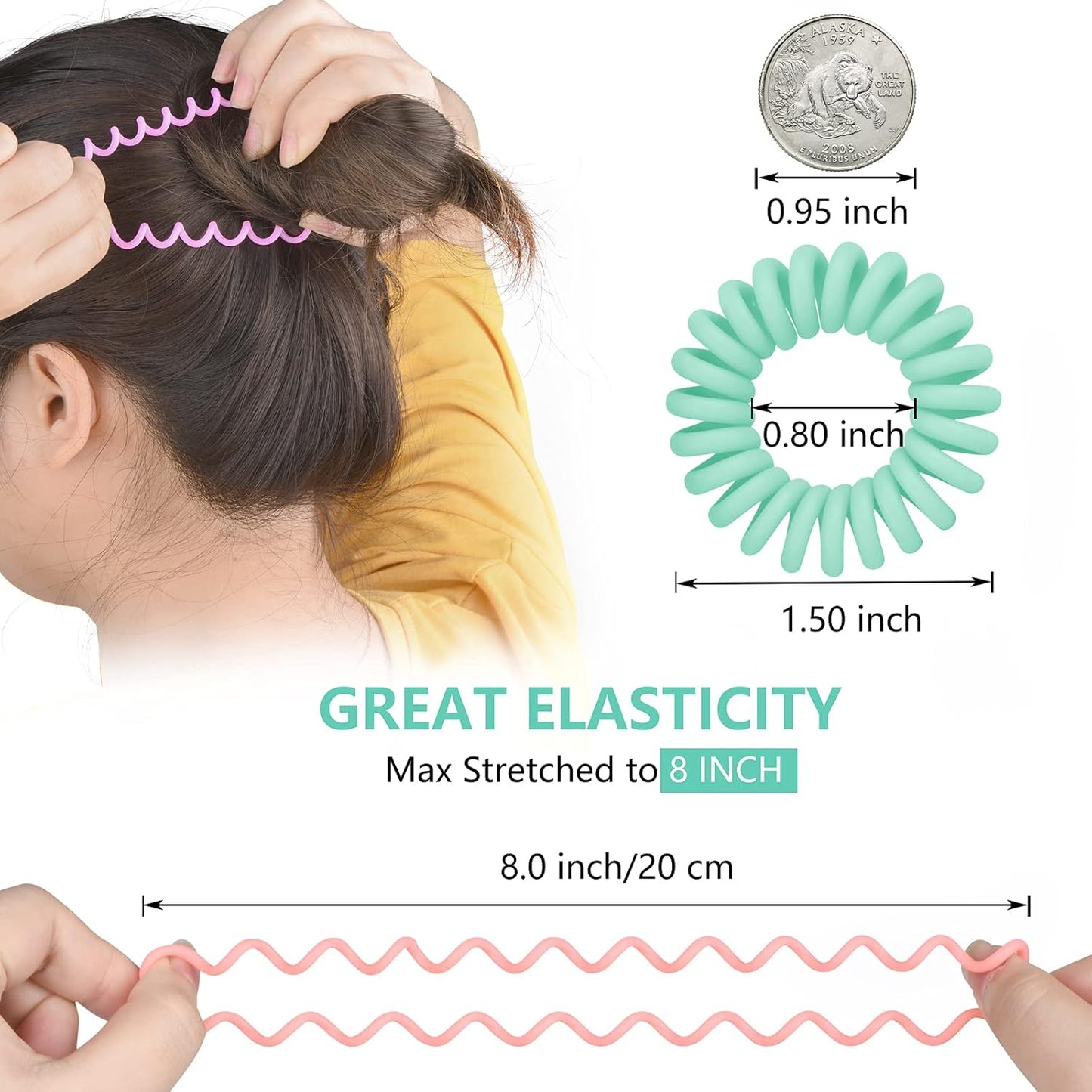 Hair Ties, 17 Pack Spiral Coils for Thick and Thin Hair - No Crease Ponytail Holders for Women and Children