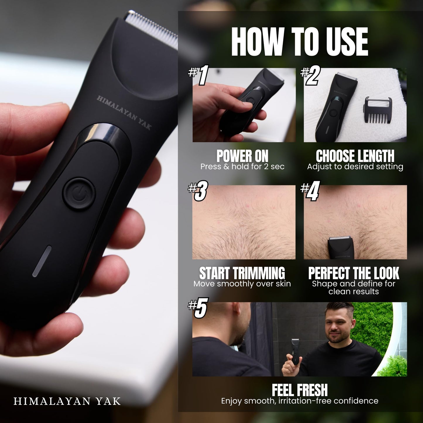 HIMALAYAN YAK Dual-Head Electric Body Hair Trimmer for Men & Women, Waterproof Groin & Bikini Shaver, Wet/Dry Groomer with Replaceable Ceramic Blades,USB Recharge Dock, Hygiene Razor for Full-Body Use