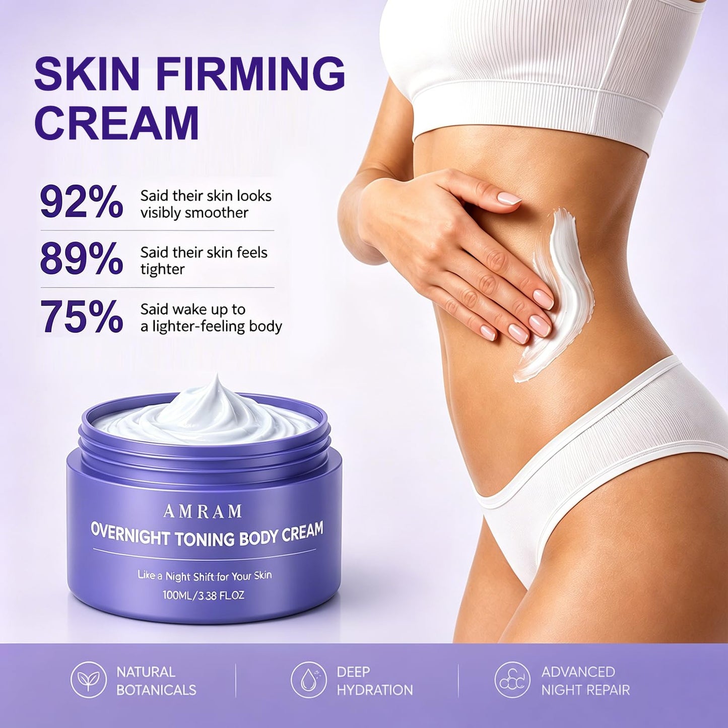 AMRAM Overnight Toning Whip, Skin Tightening, Body Firming Whip That Works While You Sleep, Firming Cream For Loose Skin On The Body(3.38 Fl.Oz)