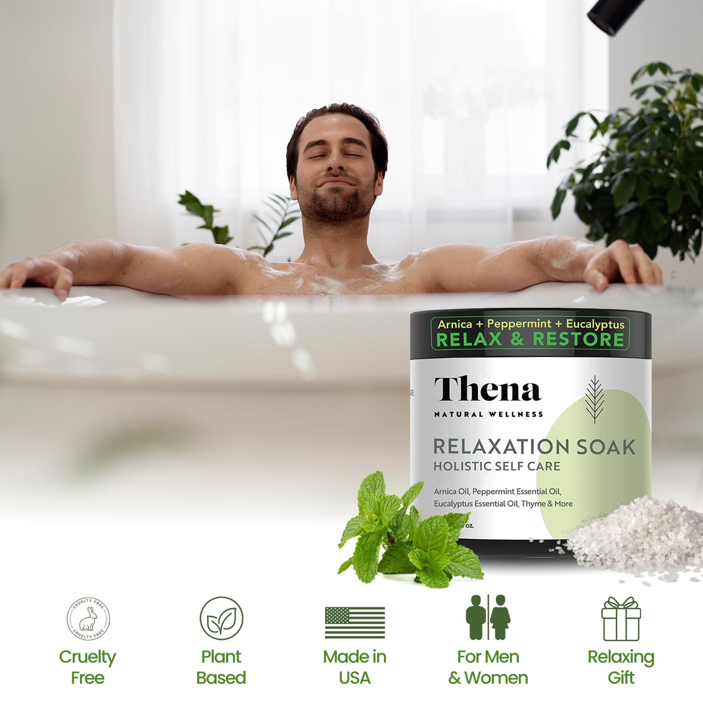Organic Relaxation Bath Therapy Relaxing Eucalyptus Peppermint Arnica Oil, for Stress Relief Muscle Recovery Detox, Best Self Care Relaxing Gifts for Women & Men