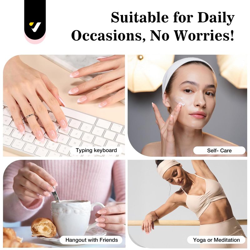 Press On Nails Kit with Nail Lamp, 24Pcs Pink French Tip Short Almond Gel Nails 16 Sizes, All-in-One DIY Kit with Glue Remover Top Coat Cuticle Oil Mini UV Lamp, 28+ Days Long Lasting, Gift for Women