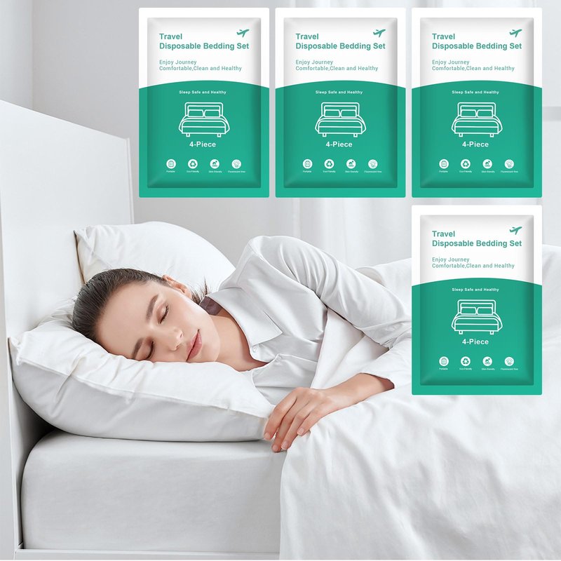 Breenhill 4 Pack Disposable Bed Sheets - Queen Size with Quilt Cover and Pillowcase, Travel Essentials for Hotel, Cruise