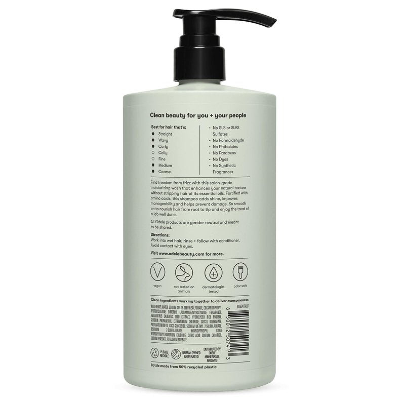 Odele Smoothing Sulfate-Free Shampoo for Extra Moisture, Frizz Control, Shine, and Straight to Curly Hair Types, 32 Fl Oz