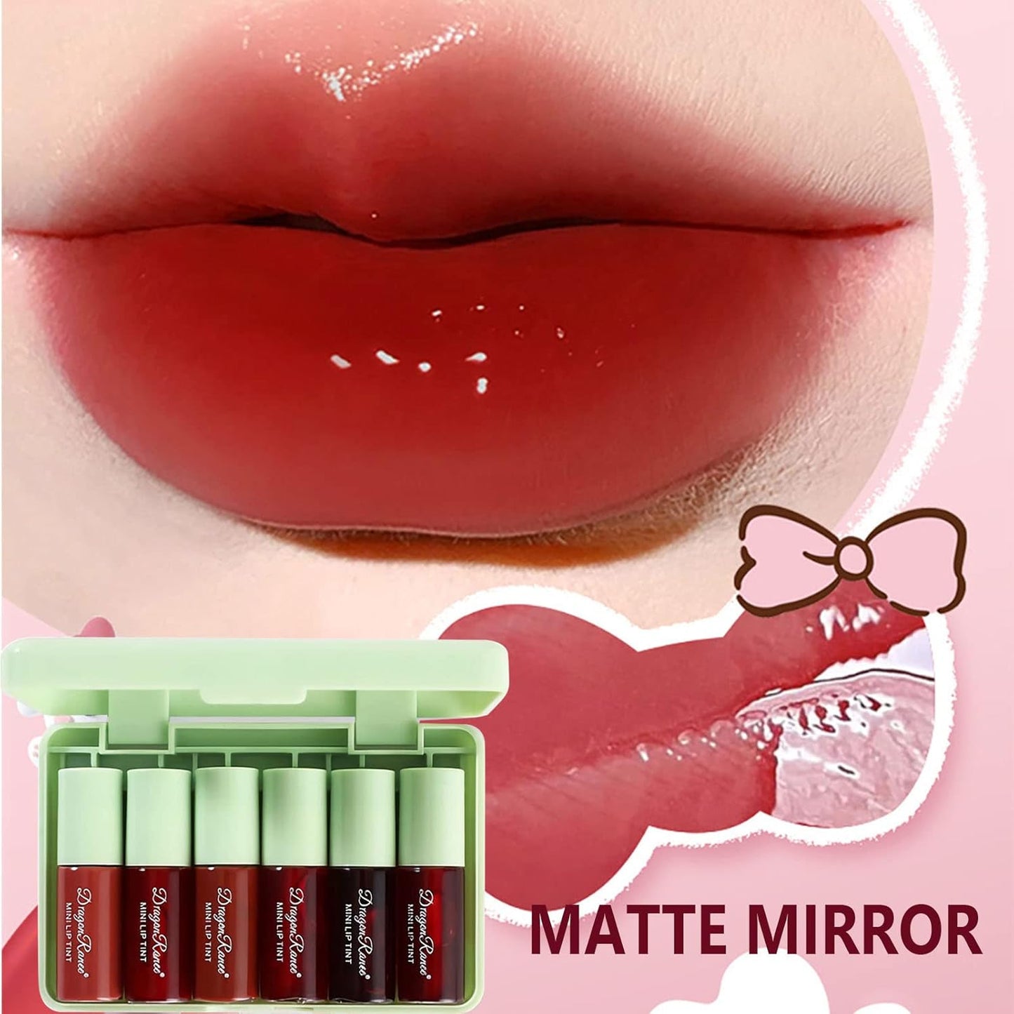 6 Colors Lip Tint Stain Set, Korean Velvet Watery Lip Stain Moisturizing Mini Liquid Lipstick, Multi-use Lip and Cheek Tint, Long lasting Non-Stick Cup Waterproof, Lip Color Makeup