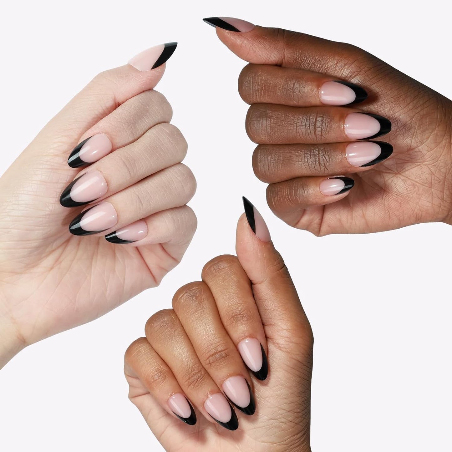 French Almond Gel Press On Nails Short 16 Sizes Fake Nails Glossy 32pcs, Nail Glue Included
