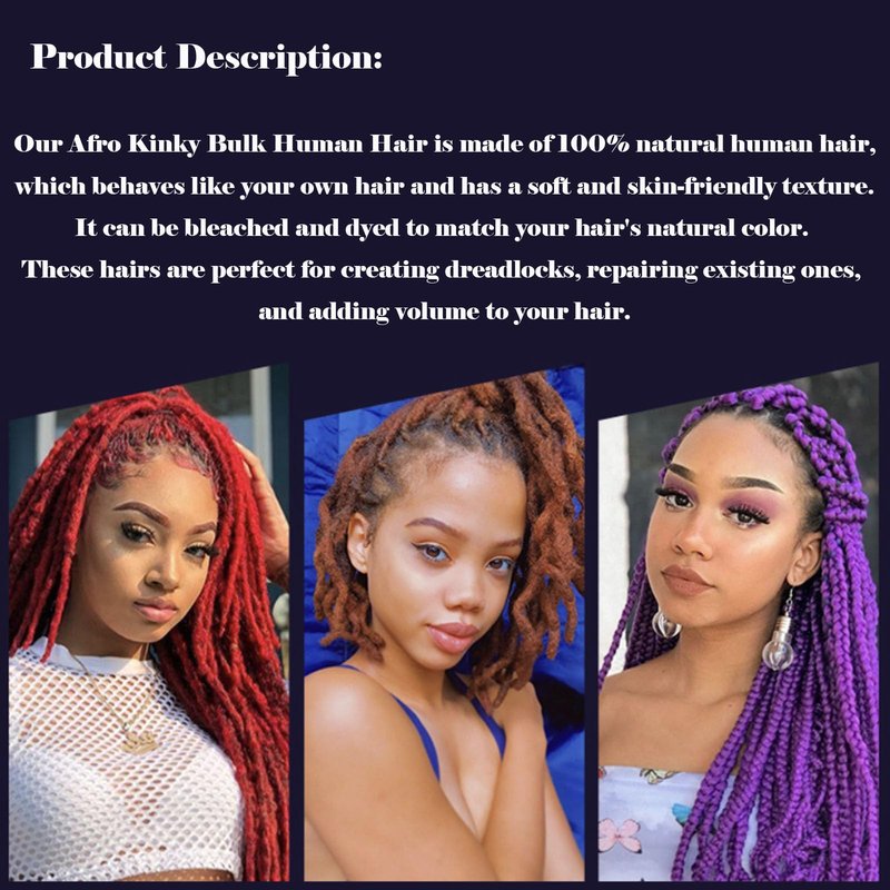 Afro Kinky Bulk Human Hair For Dreadlock Extensions Repair Locs,Twist Braiding, 100% Human Braiding Hair ,30Grams each bundles Total (#1B#grey 3pc) 8 Inch