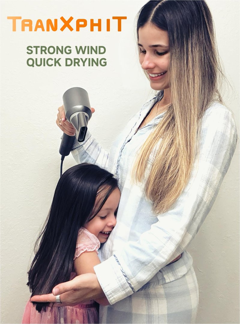 TRANXPHIT High-Speed Hair Blow Dryer: 160000 RPM Professional Hairdryer 500 Millions Negative Ionic Low Noise Thermo Control Lightweight Fast Drying with Brushless Motor for Gift Travel Home Salon