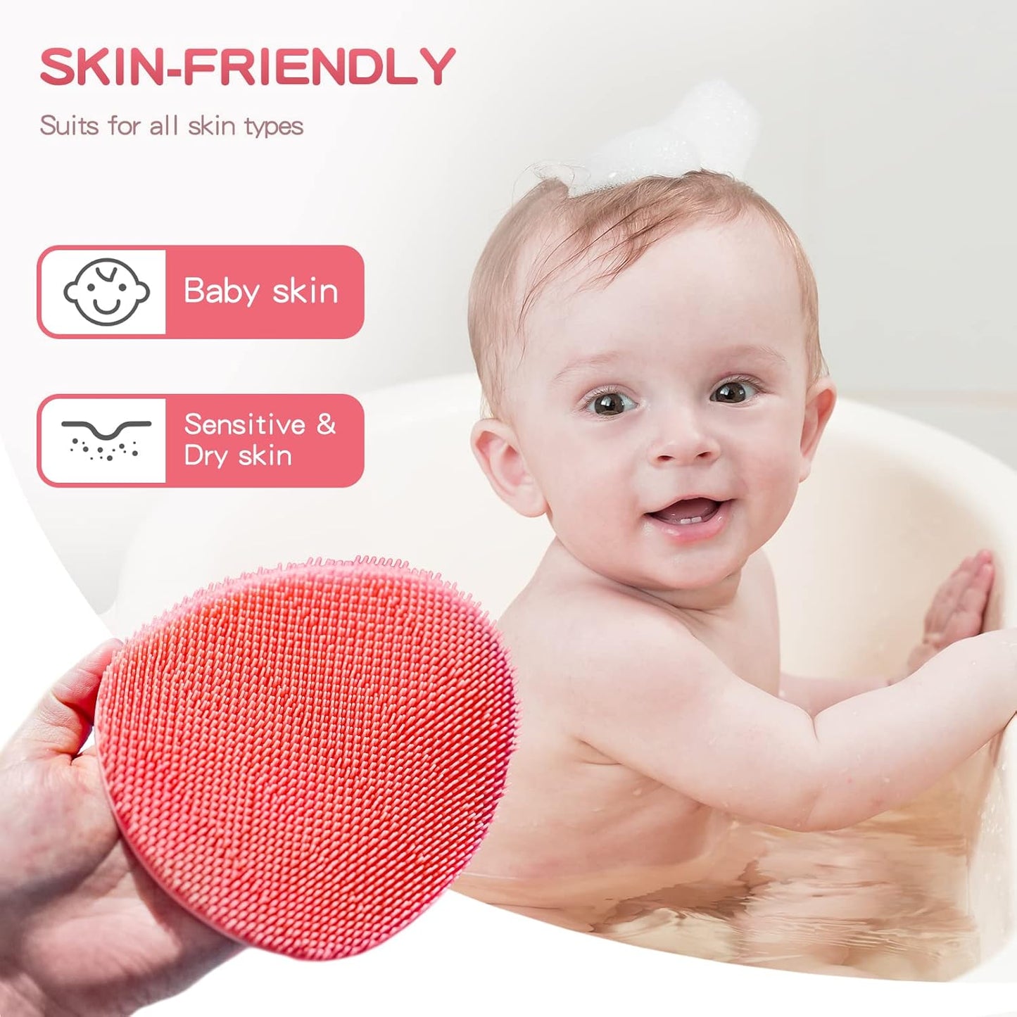 Manmihealth Soft Silicone Shower Brush, Super-Lathering and Deep-Cleaning Body & Face Scrubber, Gentle Exfoliating Bath Glove for All Skin Types, with 2 Free Hooks.(Black + Pink)