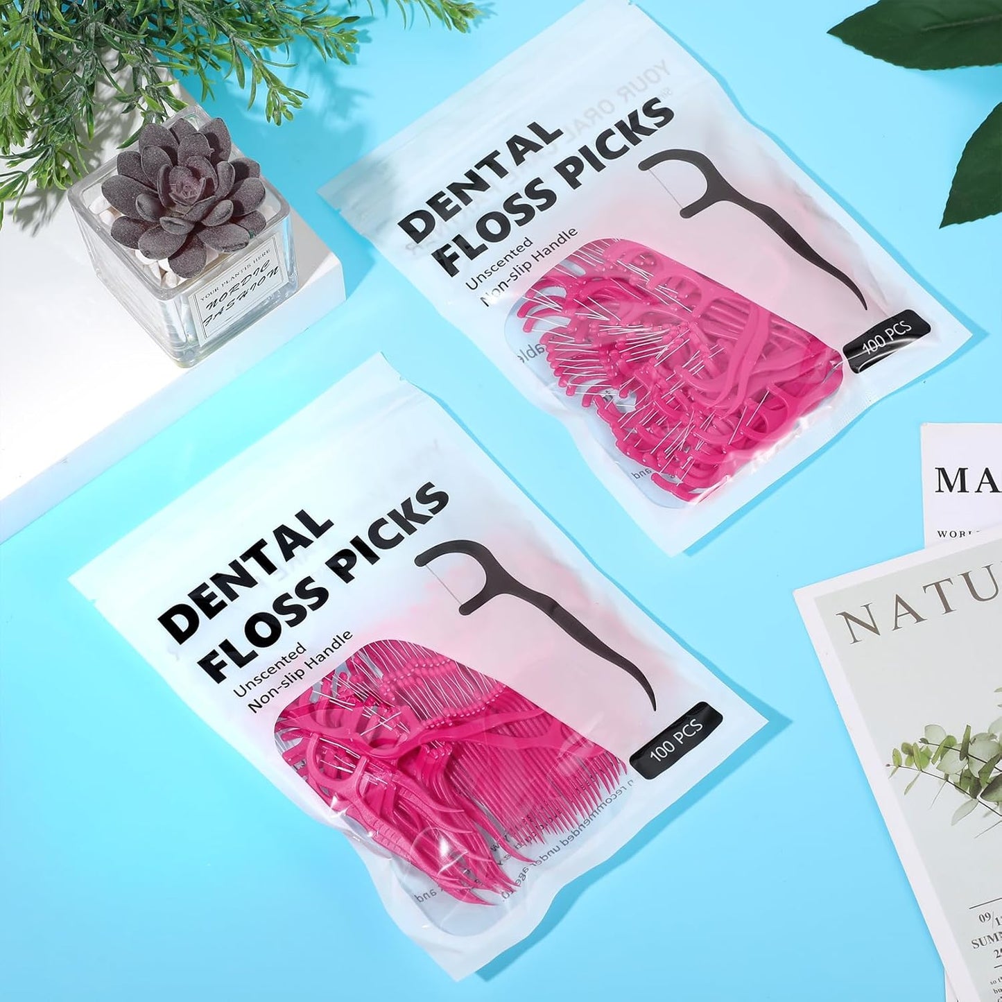 Baderke 200 Count Floss Picks Bulk Non Breakable Tooth Picks Flosser Dental Floss Sticks for Adults Teeth Cleaning Dental Flossers for Family Pack Travel(Light Green)