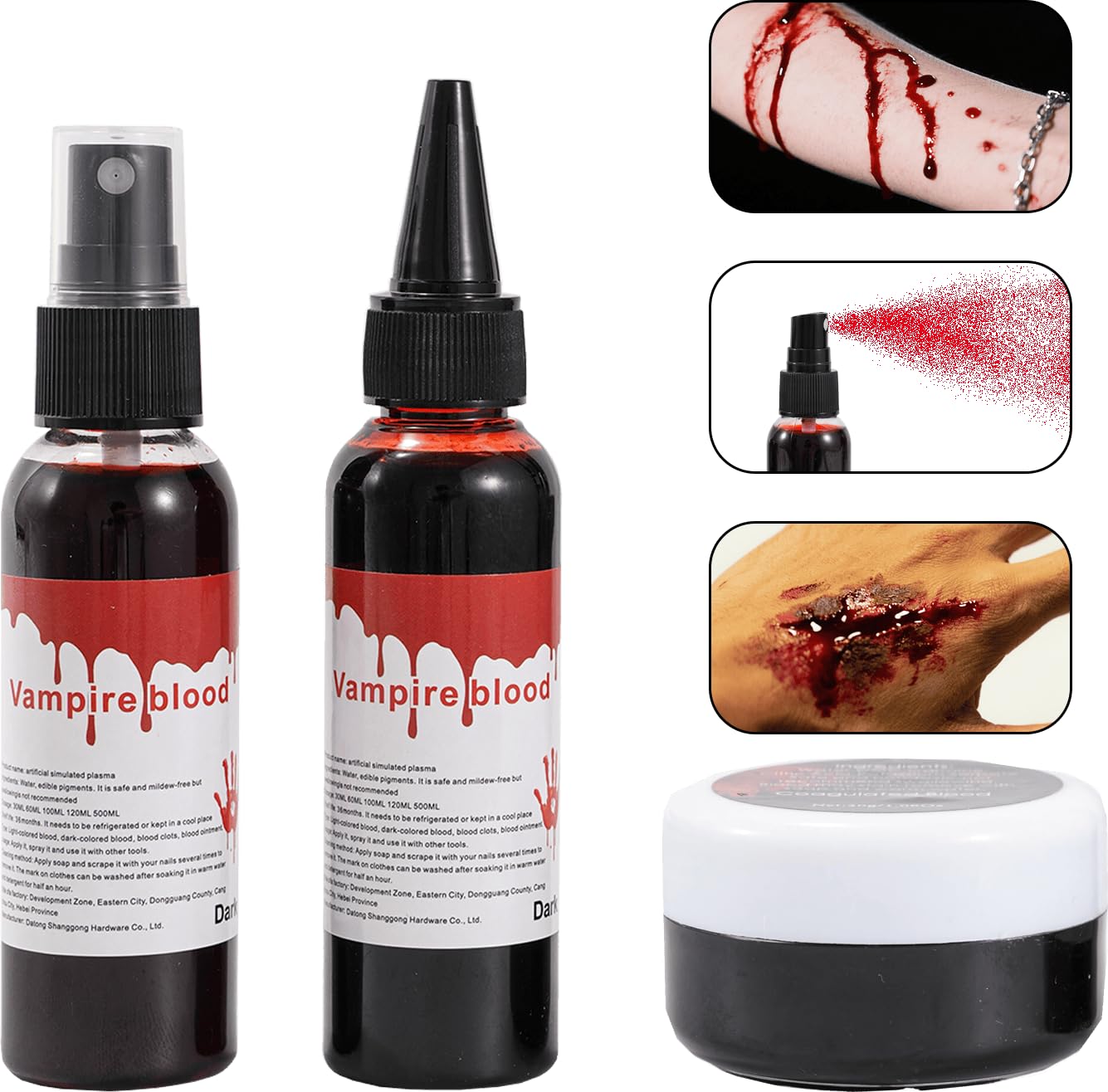 Halloween Fake Blood Kit 3PCS, Blood Spray, Gel Blood & Dripping Blood