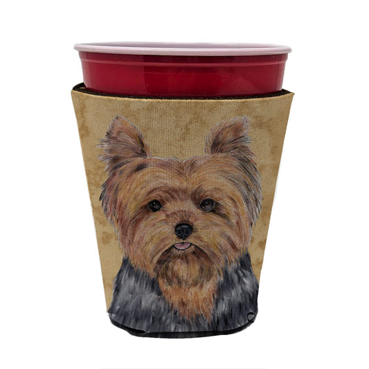 Caroline's Treasures SC9123RSC Yorkie Red Cup Hugger Cup Cooler Sleeve Hugger Machine Washable Drink Sleeve Hugger Collapsible Insulator Beverage Insulated Holder