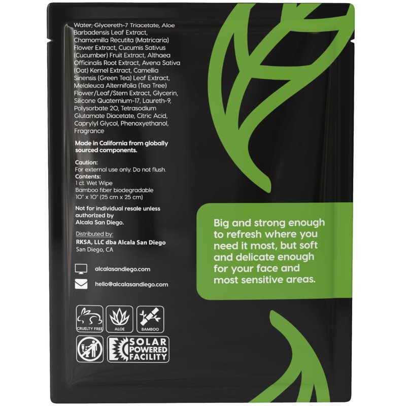 Alcala Deodorizing Body Wipes Individual Shower Wipes 100% Pure Biodegradable Bamboo Wet Wipes with Aloe Tea Tree Adult Body Wipes for Women & Men Ideal for Camping Hiking, Hospitals & Gym (30 Pack)