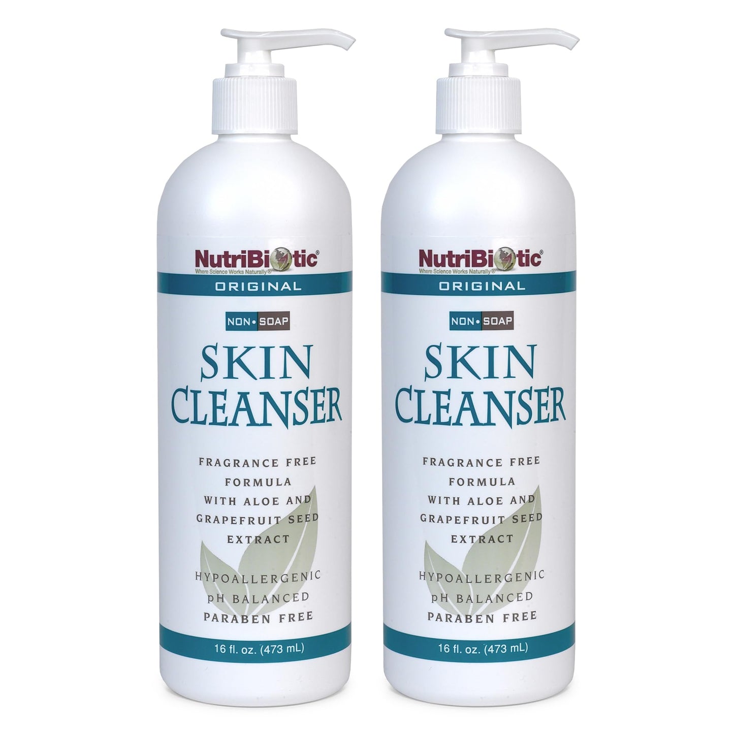 NutriBiotic Original Non-Soap Skin Cleanser, 16 Oz Twin Pack | Fragrance Free with GSE | pH Balanced, Hypoallergenic & Biodegradable | Free of Parabens, Fragrance, Phosphates, SLS, Dyes, & Colorings