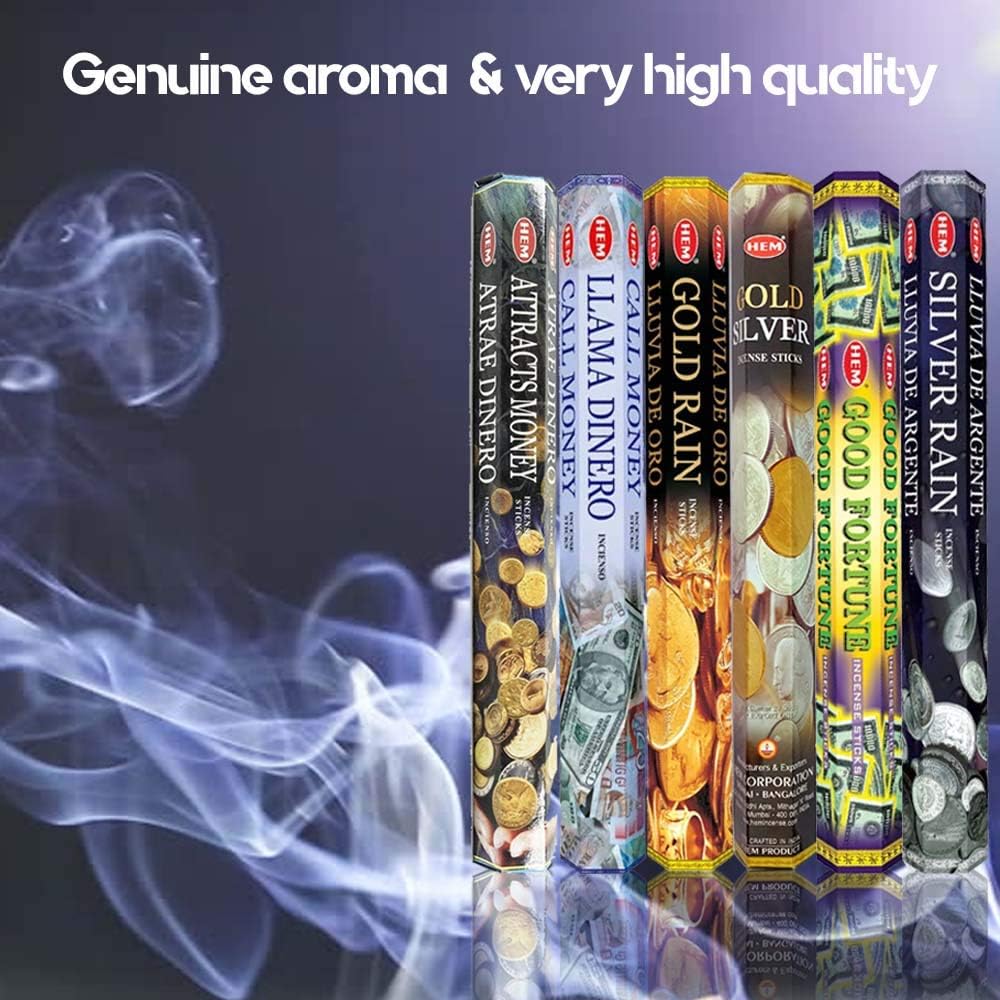 HEM Assorted Hexa Incense Sticks – Pack of 6 Fragrance Sticks (Each Tube Contains 20 Sticks) – Long-Lasting Aromatherapy for Meditation, Relaxation, Yoga, and Home Fragrance
