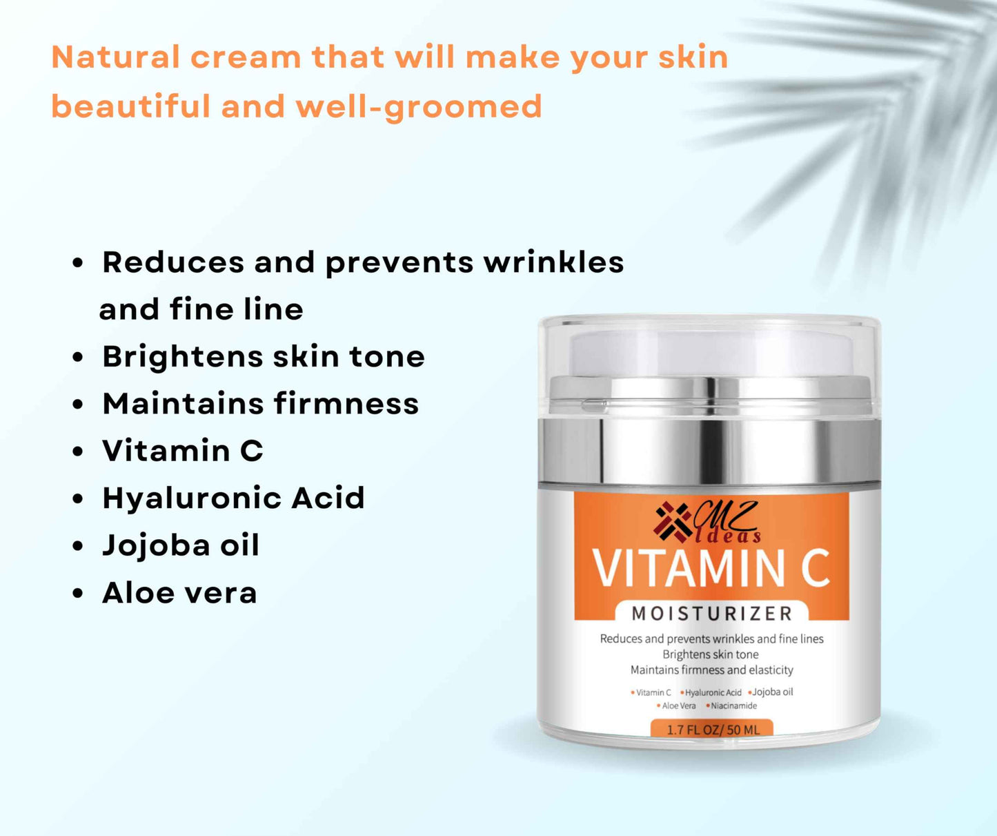 MZ Ideas Vitamin C Moisturizer face Cream - Neck and Decollete, Brighten skin - Reduces Wrinkles and fine lines, deep hydration and firming - Made in USA, 1.7 fl oz