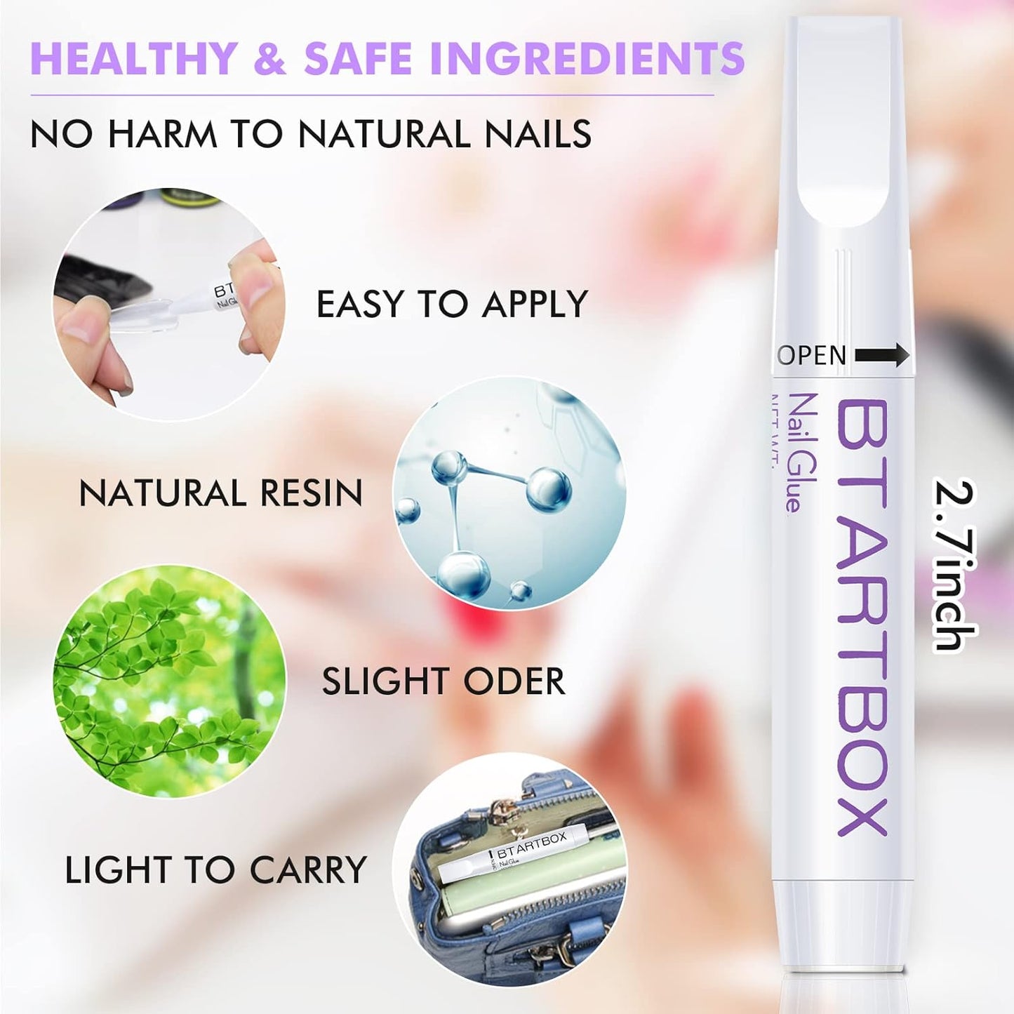 Nail Glue for Acrylic Nails - Nail Glue for Press On Nails, 8 Pcs BTArtbox Adhesive Super Bond for Fake Nails Tips Long Lasting, 0.07 oz