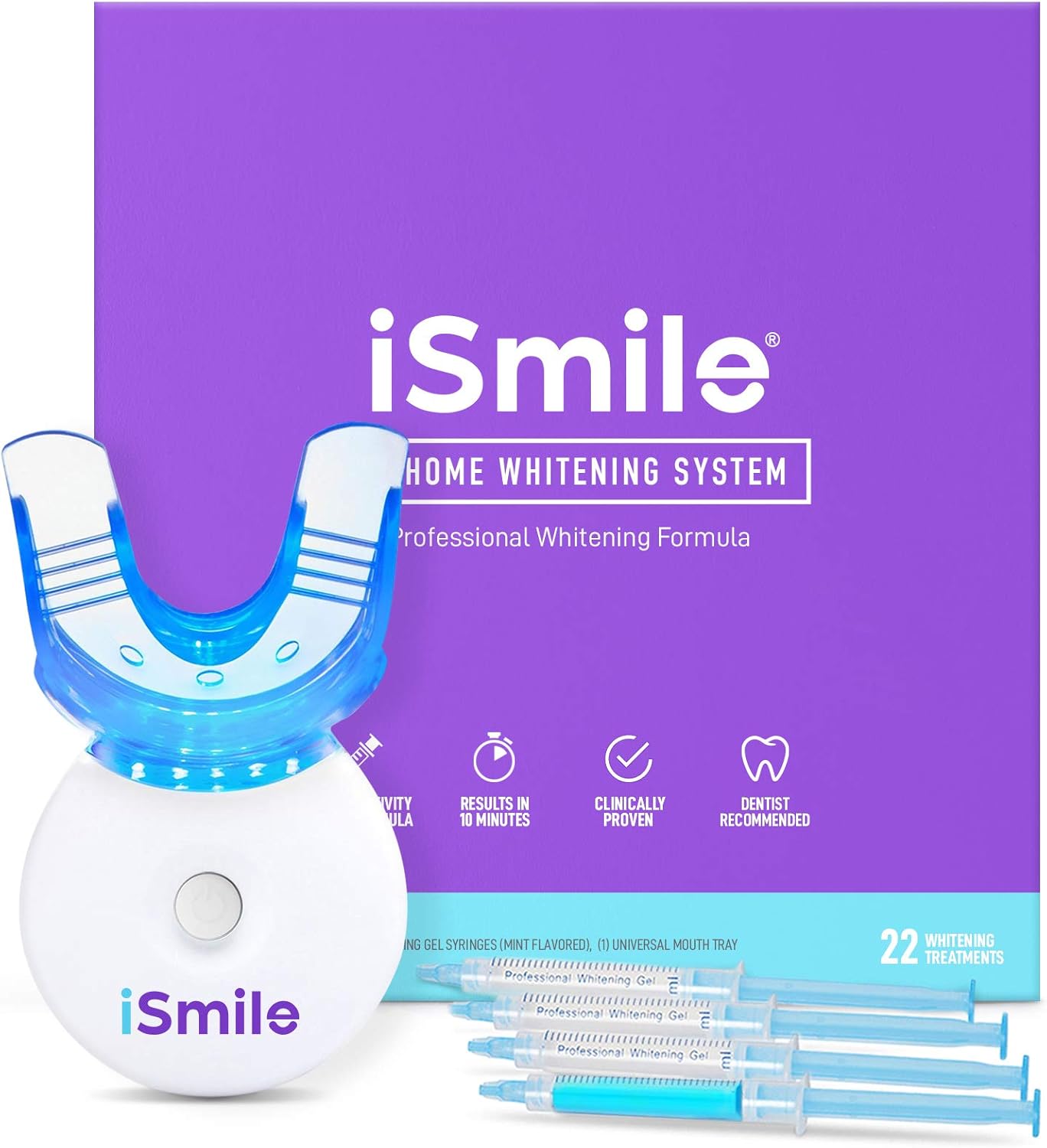 iSmile Teeth Whitening Kit - LED Light & 35% Carbamide Peroxide Gel | 3 Syringes & Remineralization Tray