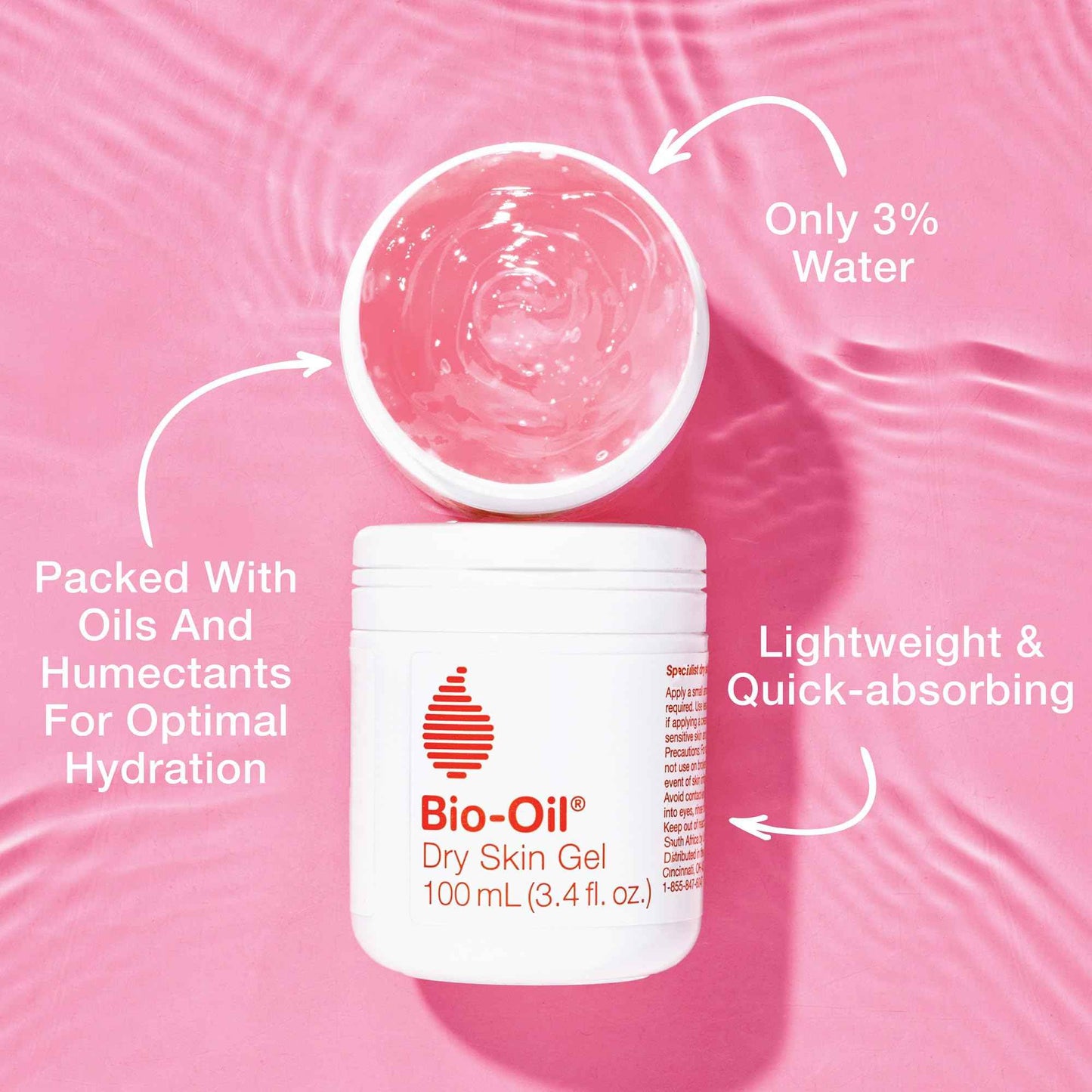 Bio-Oil Dry Skin Gel, Face and Body Moisturizer, Fast Absorbing Hydration, with Soothing Emollients and Vitamin B3, Non-Comedogenic, 6.7 Oz