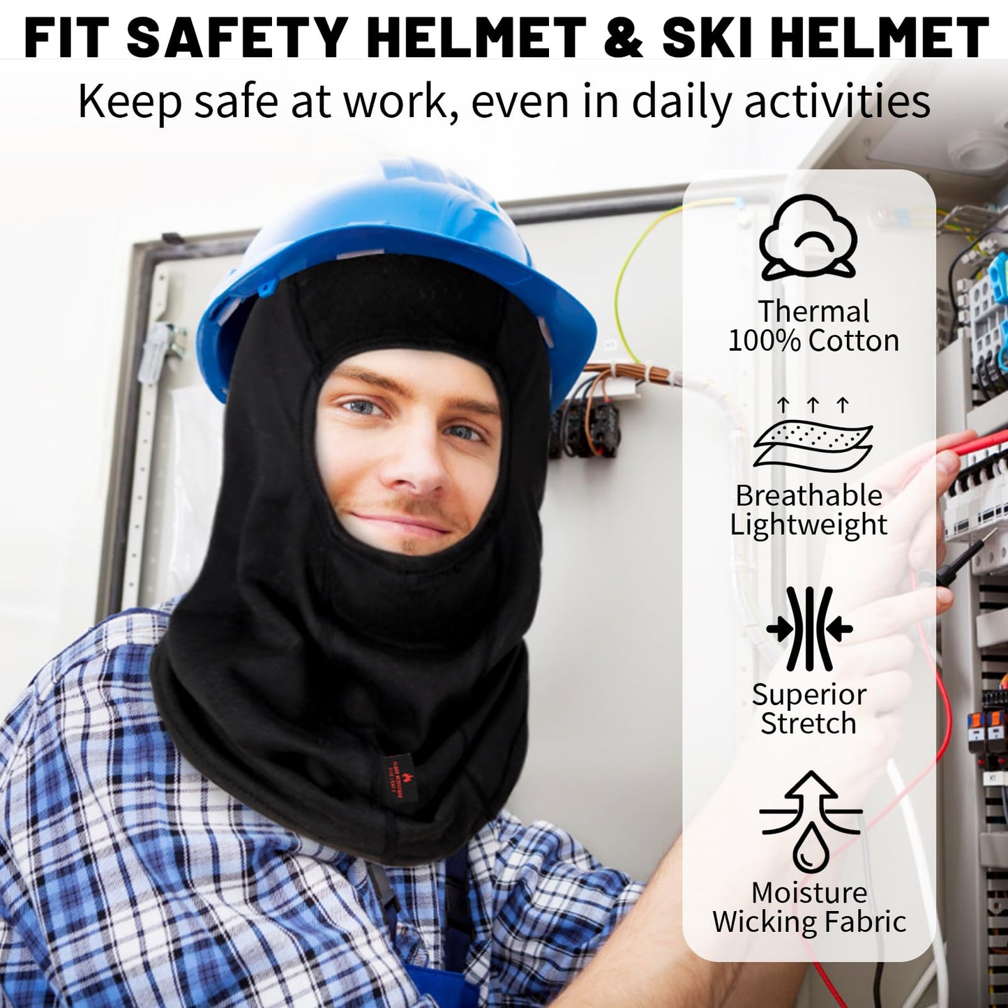 LANLFY 2PACK FR Face Mask for Men Balaclava Welding Hood 100% Cotton Full Head Cover HRC2 Neck Protector (Black-1pack & Khaki-1pack)