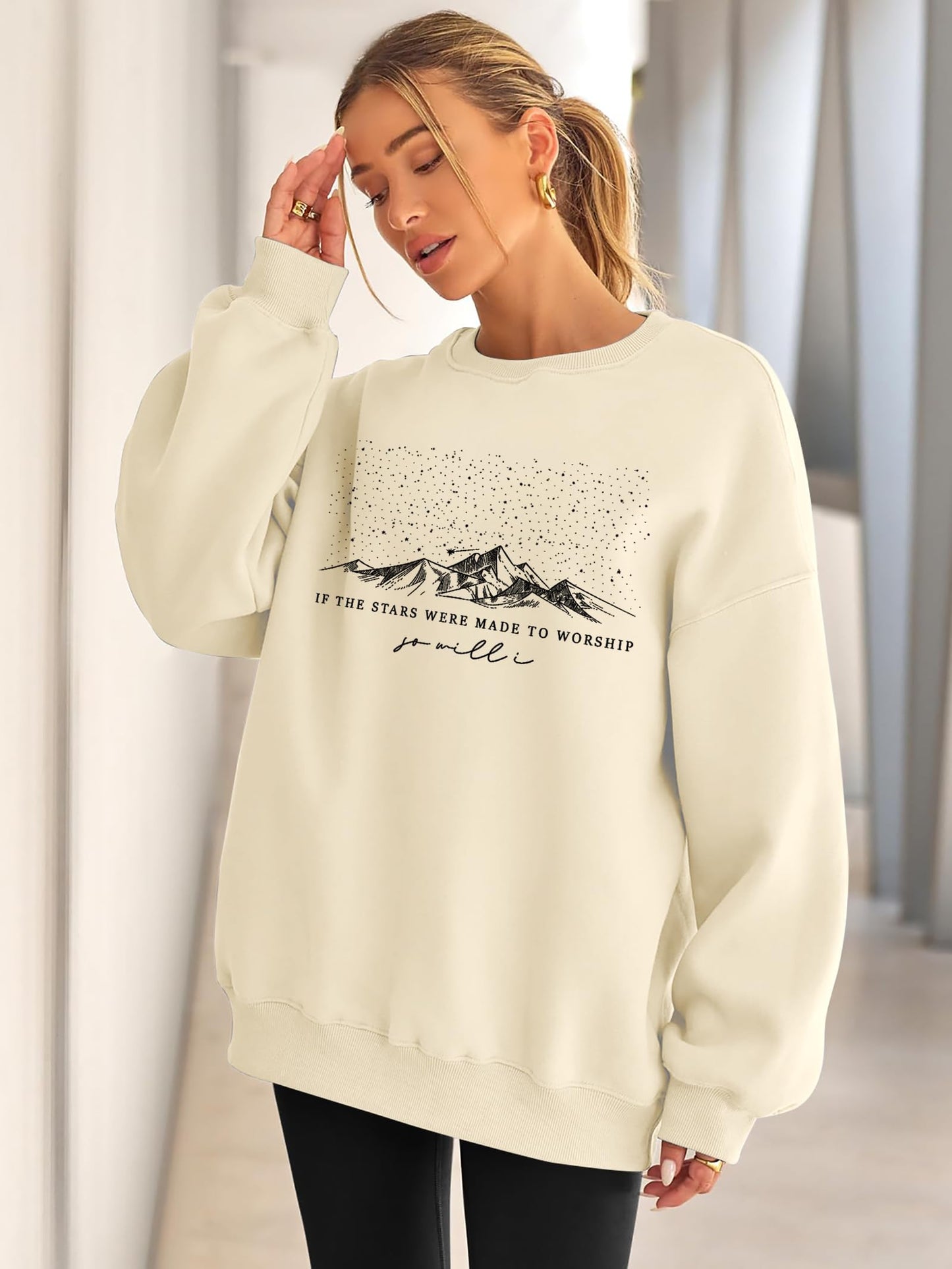 HQP Oversized Christian Sweatshirt for Women: Bible Verse Inspirational Long Sleeve Shirt Religious Pullover Tops Apricot