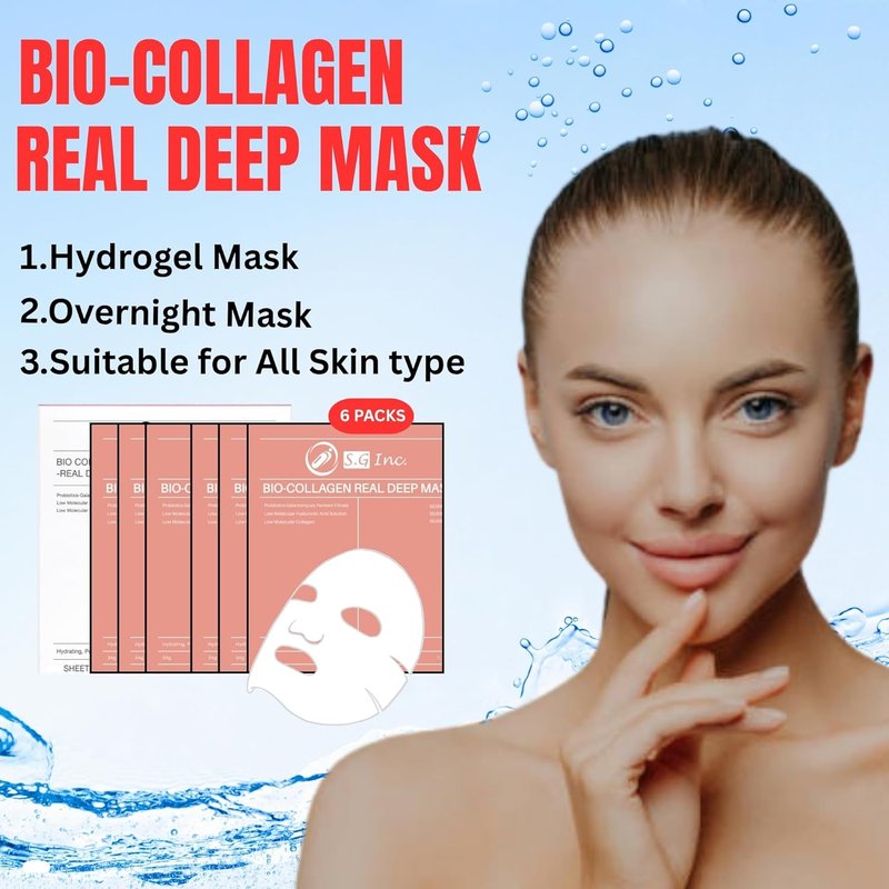 Bio-Collagen Deep Hydrating Face Mask - Anti-Wrinkle Hydrogel Sheet Mask | Firming, Pore Minimizing, 12-Pack (34g Each)