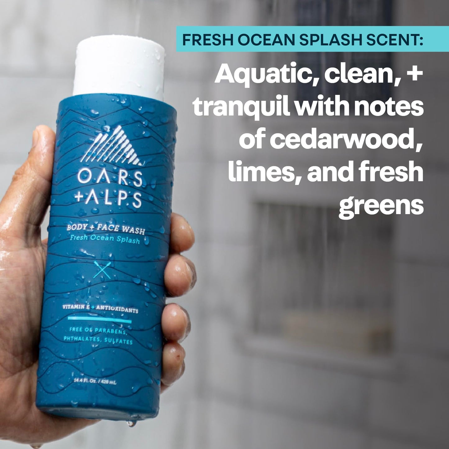 Oars + Alps Body Wash for Men, Mens Body Wash & Face Cleanser with Vitamin E & Antioxidants, Moisturizing, Paraben & Sulfate Free Cleanser, Fresh Ocean Splash, 2pk