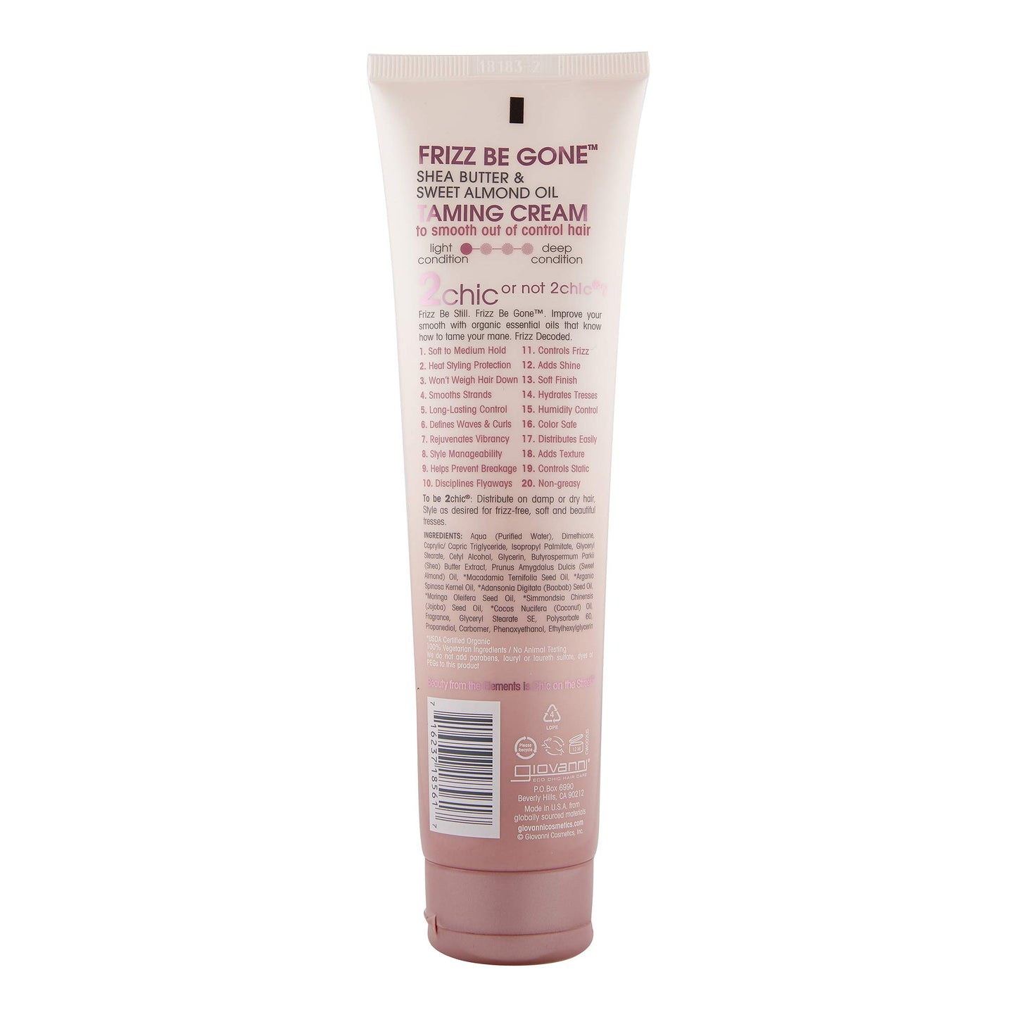 Giovanni 2chic Frizz Be Gone Taming Cream - Natural Hair Smoothing Formula with Shea Butter & Sweet Almond Oil, Macadamia, Color Safe, Vegan - 5.1 oz. (Pack of 1)