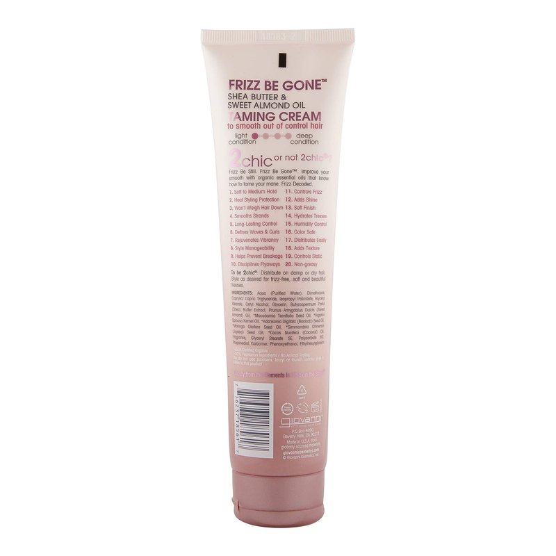 Giovanni 2chic Frizz Be Gone Taming Cream - Natural Hair Smoothing Formula with Shea Butter & Sweet Almond Oil, Macadamia, Color Safe, Vegan - 5.1 oz. (Pack of 1)