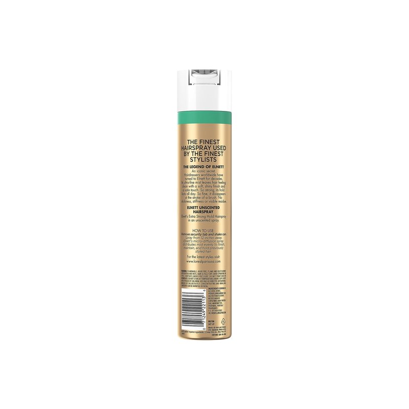 L'Oreal Paris Elnett Unscented Hairspray, up to 72-Hour Extra Strong Hold Formula with Humidity Resistant Frizz Control, Hairspray with Soft, Brushable Finish, 11 oz