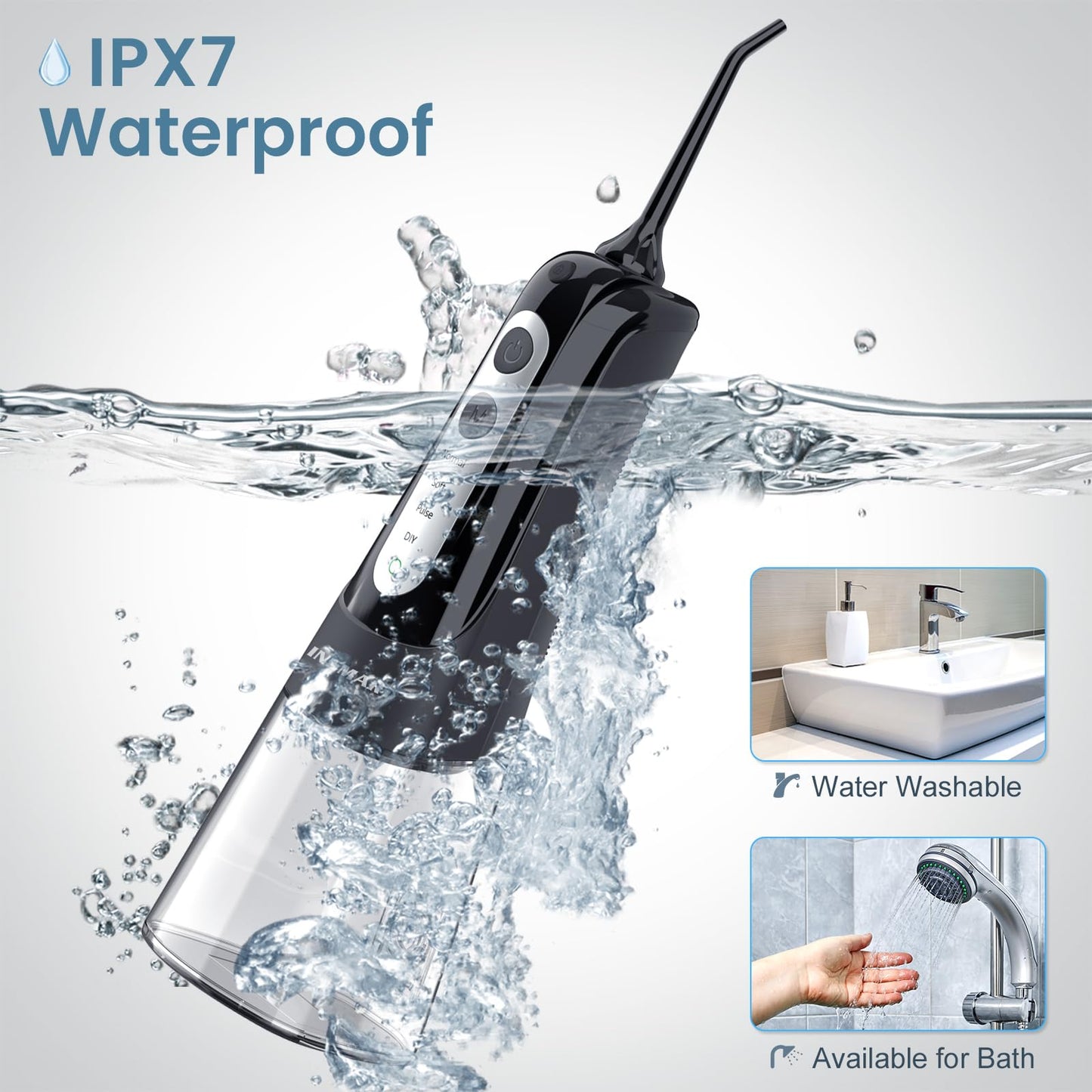 Cordless Water Dental Flosser Teeth Cleaner, INSMART Professional 300ML Tank DIY Mode USB Rechargeable Dental Oral Irrigator for Home and Travel, IPX7 Waterproof 6 Modes Irrigate for Oral Care