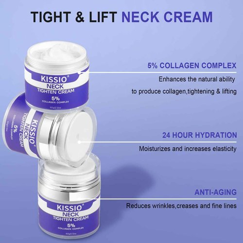 KISSIO 5% Collagen Complex Neck Cream-Neck Tightening Cream with Peptides and Aloe Vera to Firming,Lifting and Hydrating,Body Cream,Suitable for All Skin Types,2.12 Oz