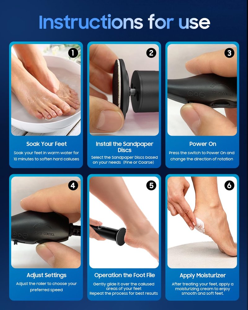 HayZBao Electric Foot Callus Remover - Electric Callus Remover for Feet,Foot Scrubber with 60 Pcs Sandpaper Discs,Professional Pedicure Tool for Dead Skin - Black