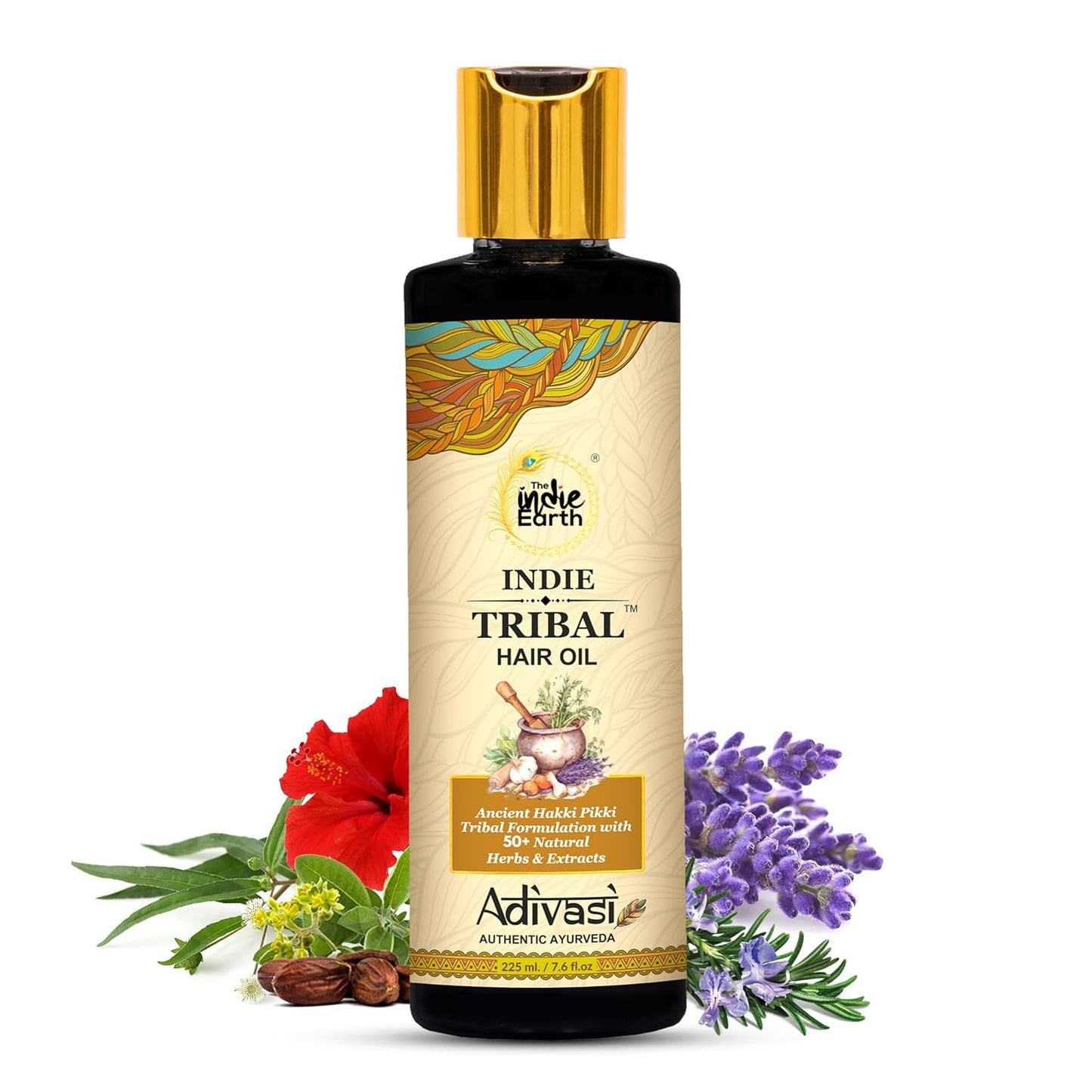 Indie Earth Tribal Adivasi Hair Oil - 50+ Natural Ingredients for Healthy Hair | Moringa, Bhringraj, Hibiscus & More