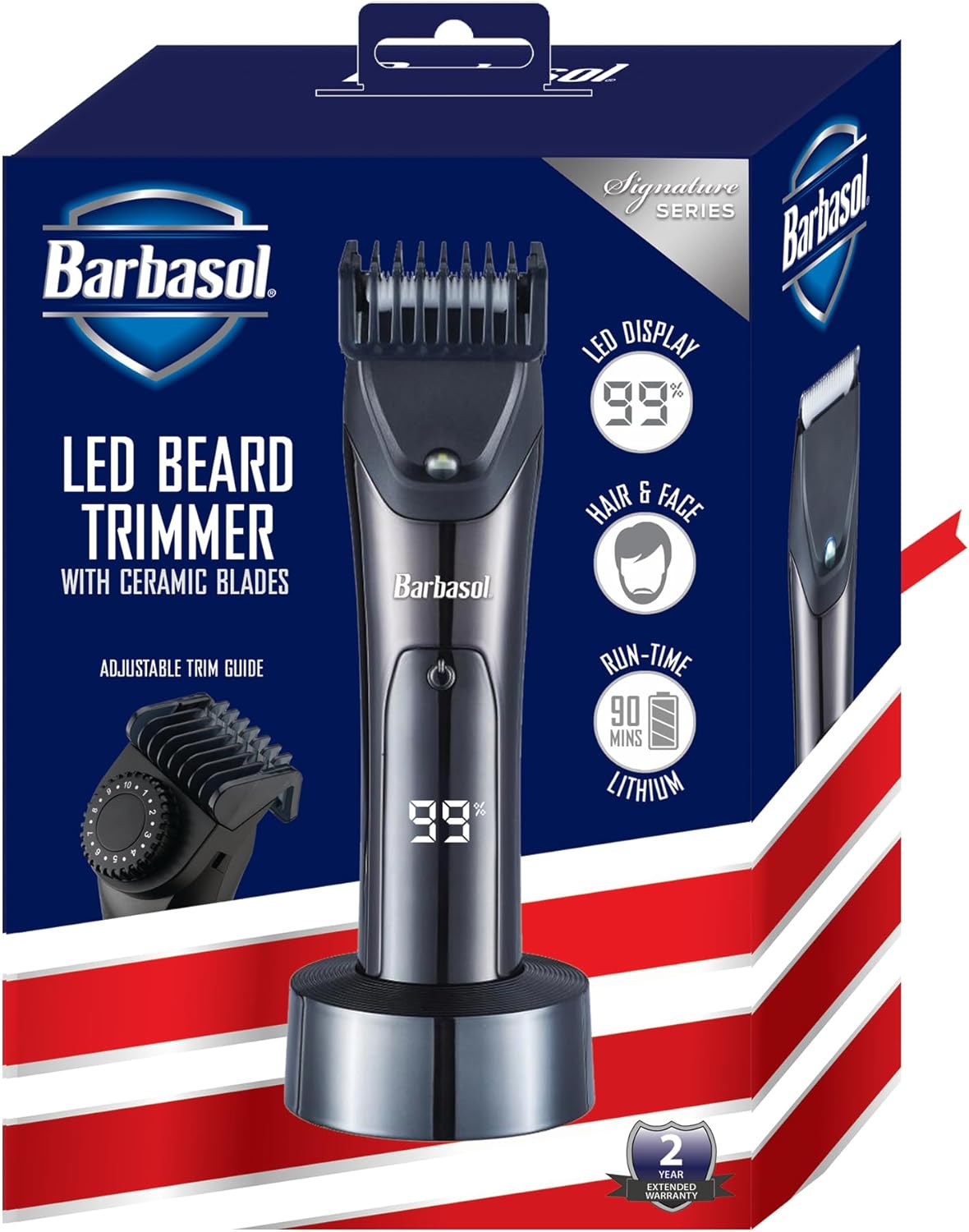 Barbasol Hair and Beard Trimmer - Rechargeable with Hypoallergenic Blades | 10 Length Settings & LED Screen