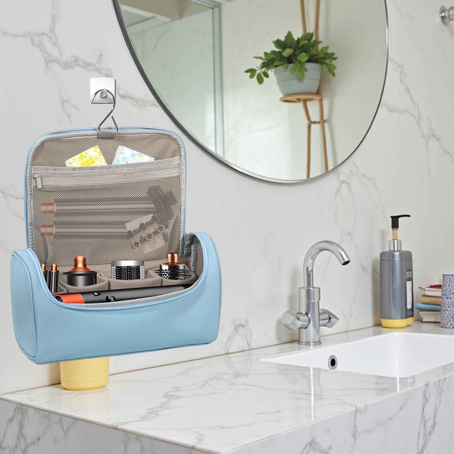 Haroranax Portable Travel Case for Dyson Airwrap Multifunction Curling Iron And Accessories, Travel Bag With Hook, Stores All Models Of Curling Irons And Accessories (Sky blue)