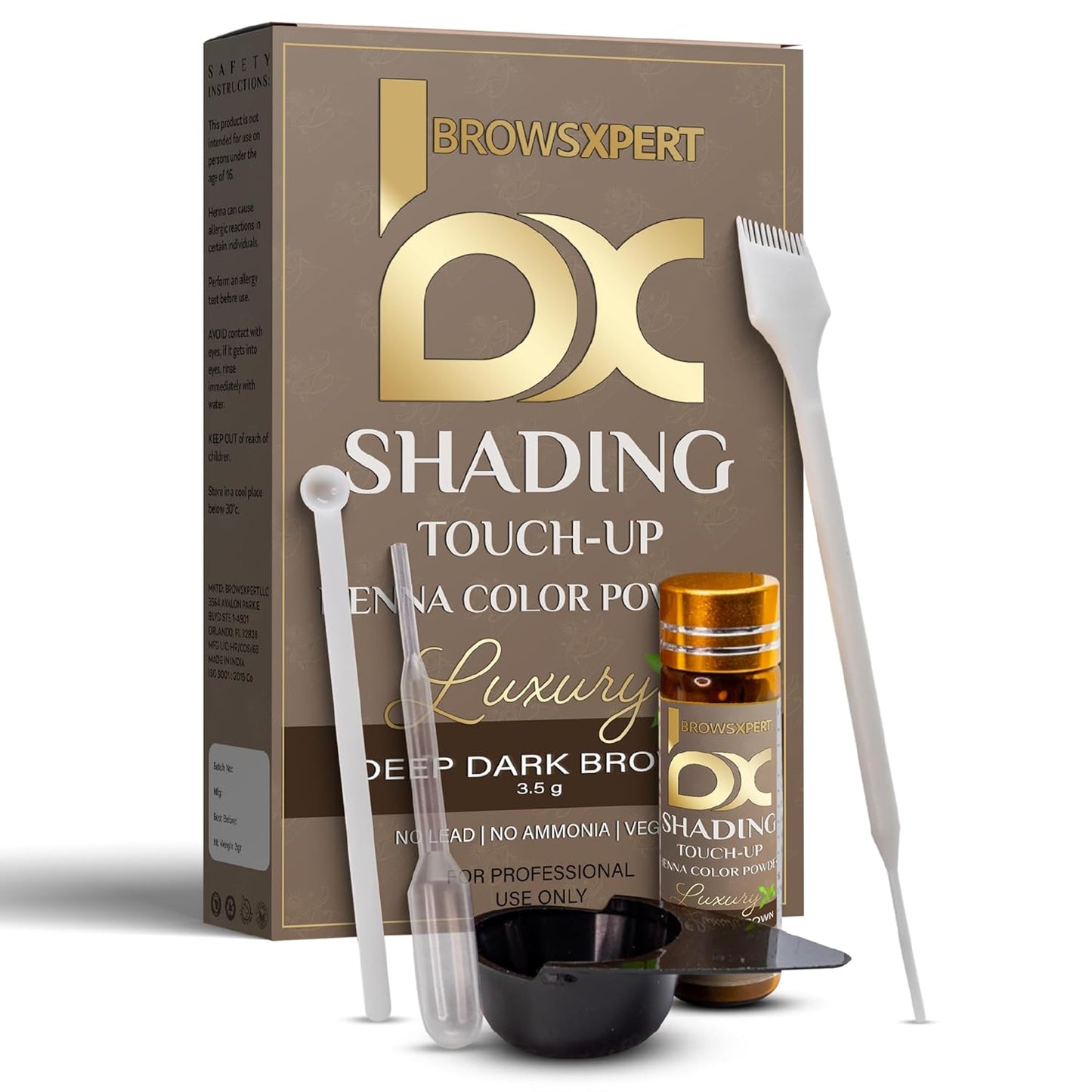 **Professional Shading Touch-Up Kit - Herbal Henna Color Powder with Mixing Dish, Stir & Brush | 3.5g | Natural Deep Dark Brown**