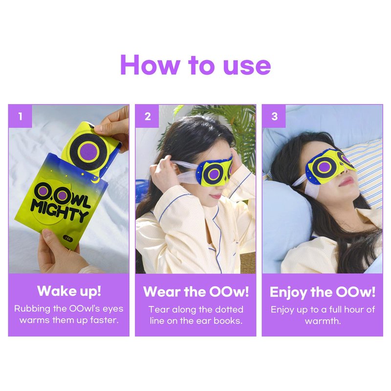 OOwl Mighty Steam Eye Mask, 24 Pack Disposable Self-Heating Warm Compress for Dry Eyes, Puffy Eyes, and Fatigue Relief, Unscented Heated Sleep Mask for Travel, Spa, Home & Gifts for Women & Men
