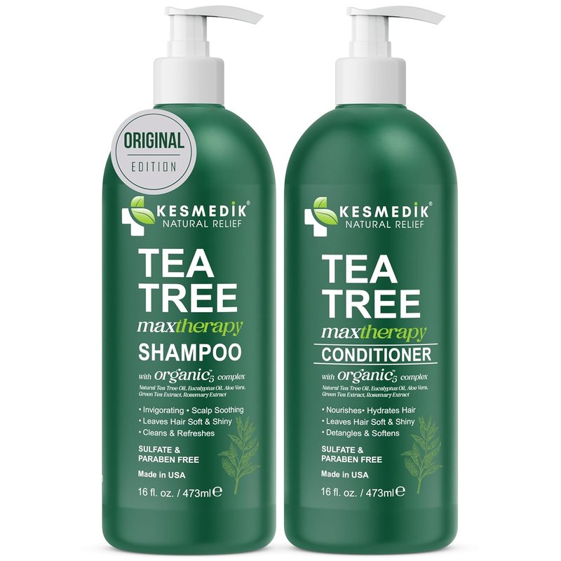 Tea Tree Oil Shampoo & Conditioner Set - Itchy Scalp Relief, Clarifying for Oily Hair | 16 fl oz Each