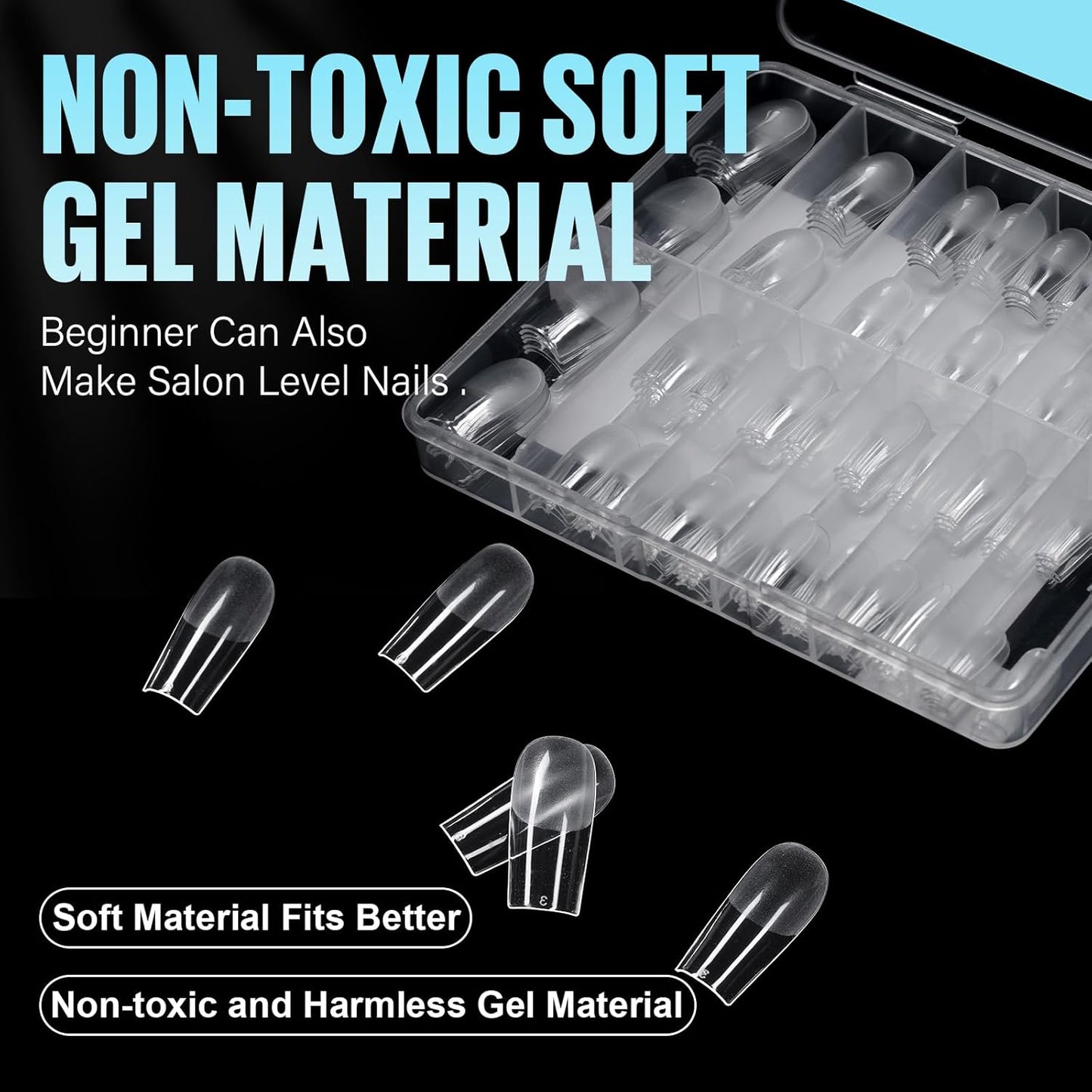 TOMICCA Short Nail Tips Extra Short Square Nail Tips, 192Pcs Fake Nails 12 Sizes Acrylic Clear Nails for Beginner and Professional DIY Gel Nails Salon