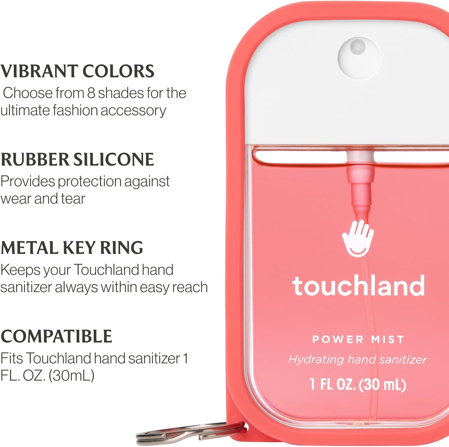 Touchland Hand Sanitizer Mist Case 1FL. OZ., Protective and Stylish Hand Sanitizer Spray Accessory, Silicone Case with Keyring, Icy White