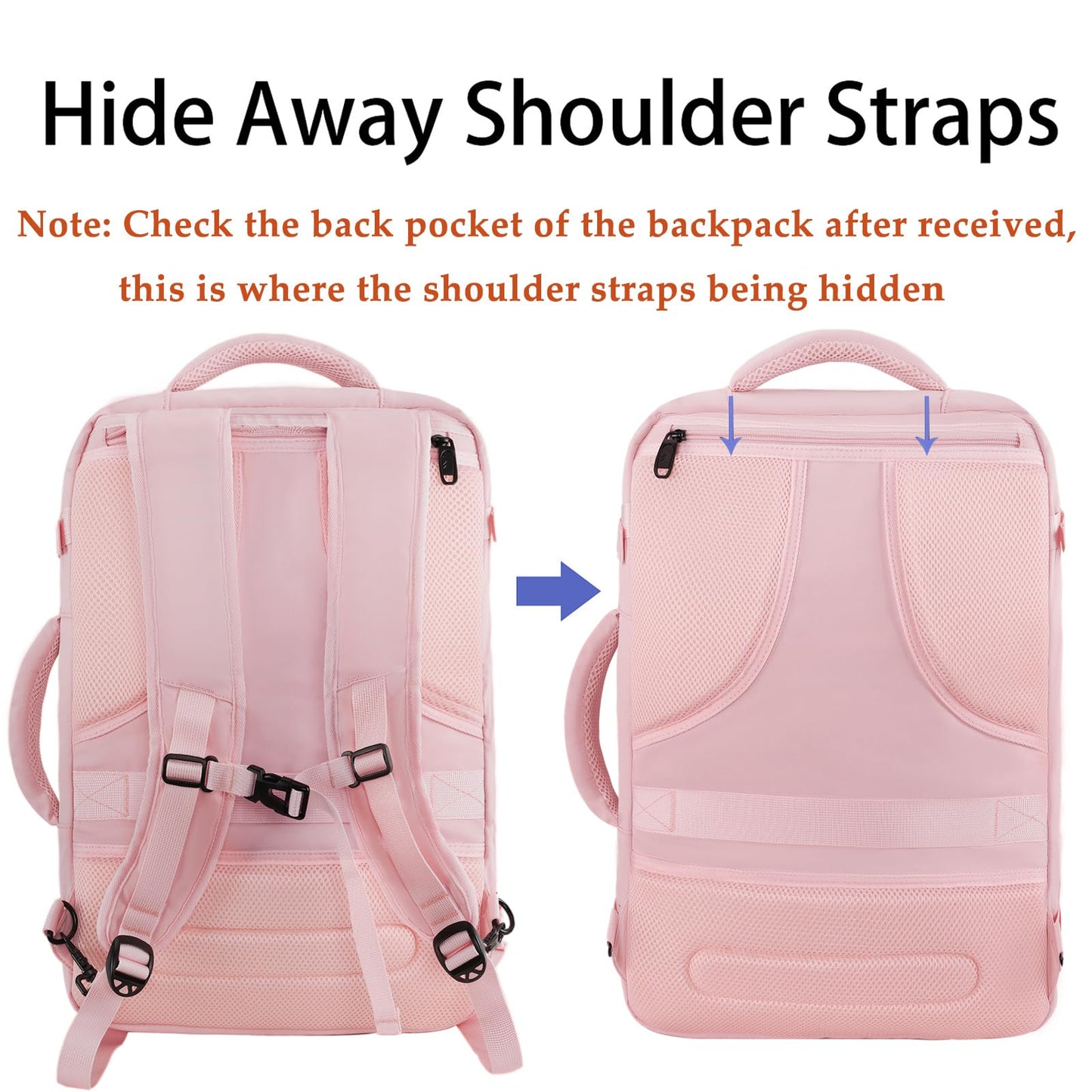 MATEIN 45L Womens Travel Backpack, Extra Large Carryon Backpack Fits Underseat & Overhead Bin, Cute Weekender Daypack for Travel on Airplane, Traveling Accessories for Women, Pink