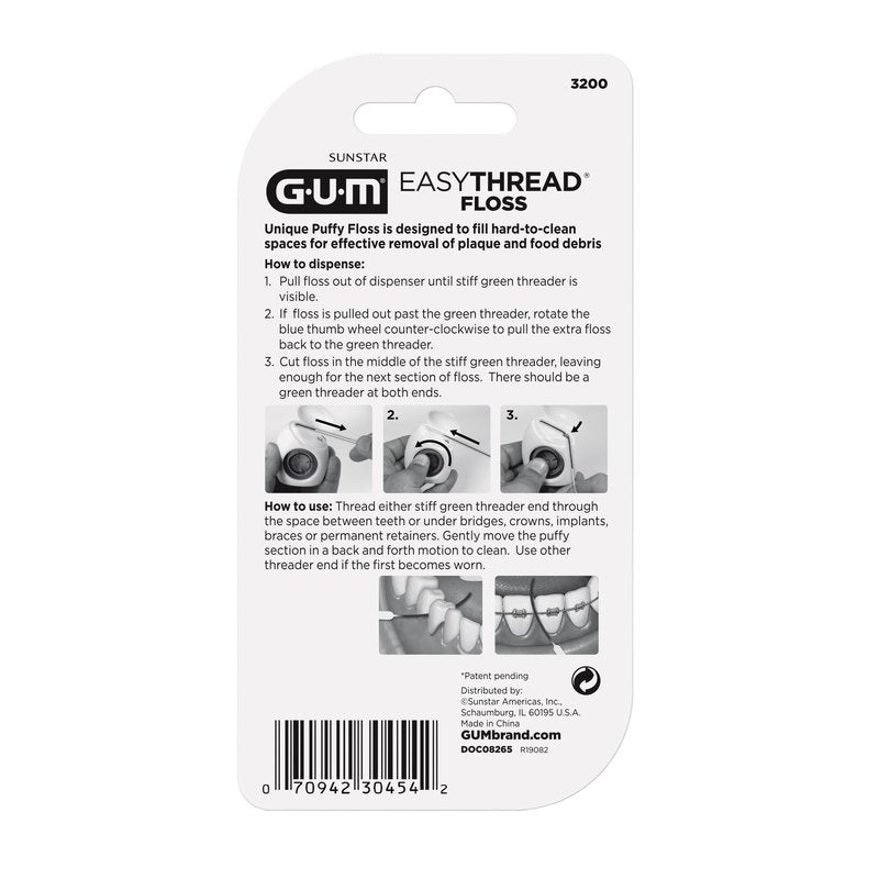 GUM EasyThread Threader Floss - Expanding Dental Floss for Braces, Bridges, and Implants - Built in Rigid Floss Threaders (50 Uses)