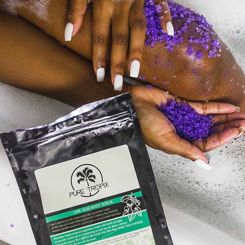 Pure Tropix Sea Salt Organic Face & Body Scrub | Exfoliating & Nourishing Essential Body Care with Vitamins & Minerals | Lime, Açaí Berry & Organic Himalayan Salt with Organic Coconut Oil (236) ml