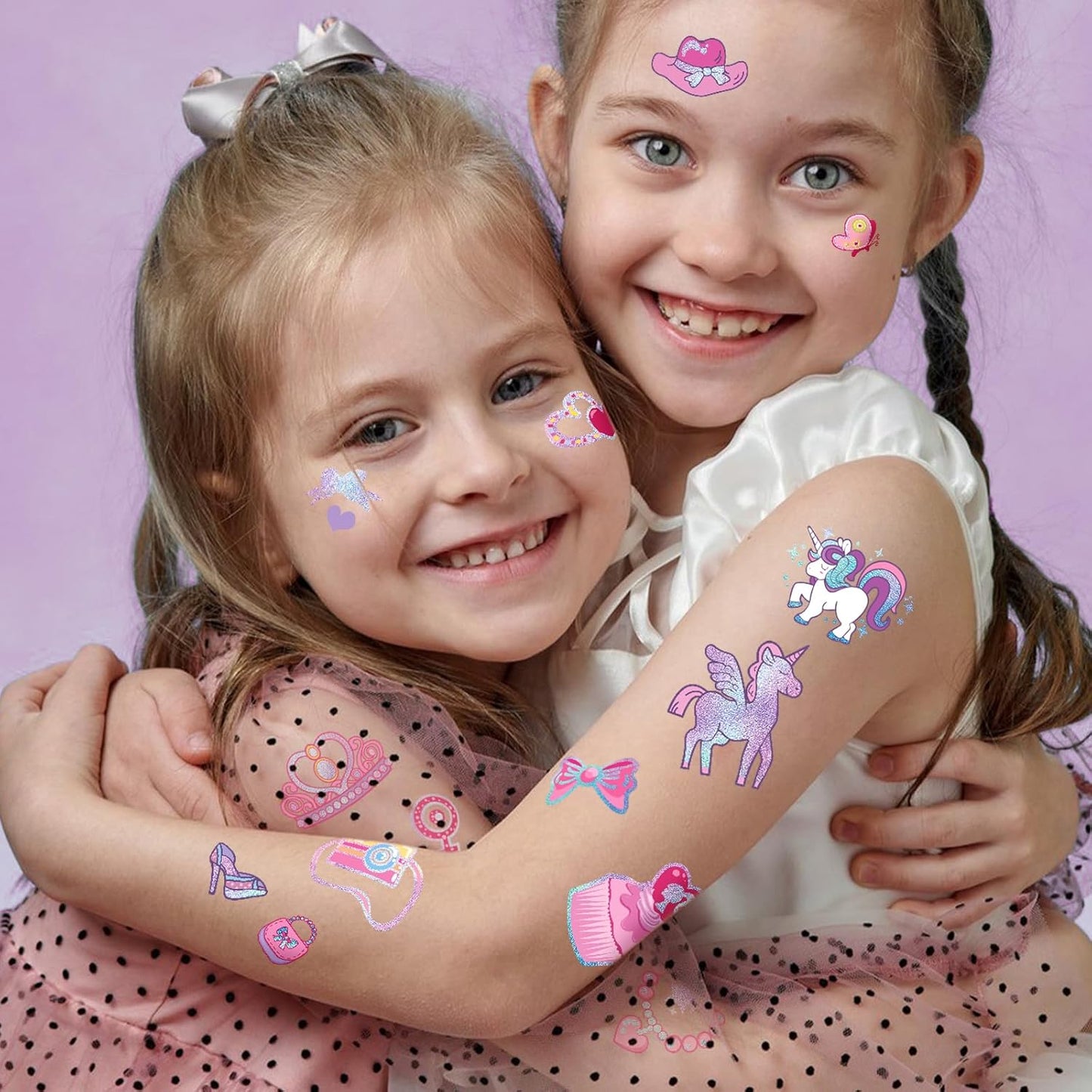 Waterproof Temporary Tattoos - 118pcs Groovy Fake Tattoo for Kids Birthday Party Supplies, Star Unicorn Smiley Rainbow Flower Candy Crown Arts and Crafts for Boys or Girls 6 7 8 9 10 11 12 years old