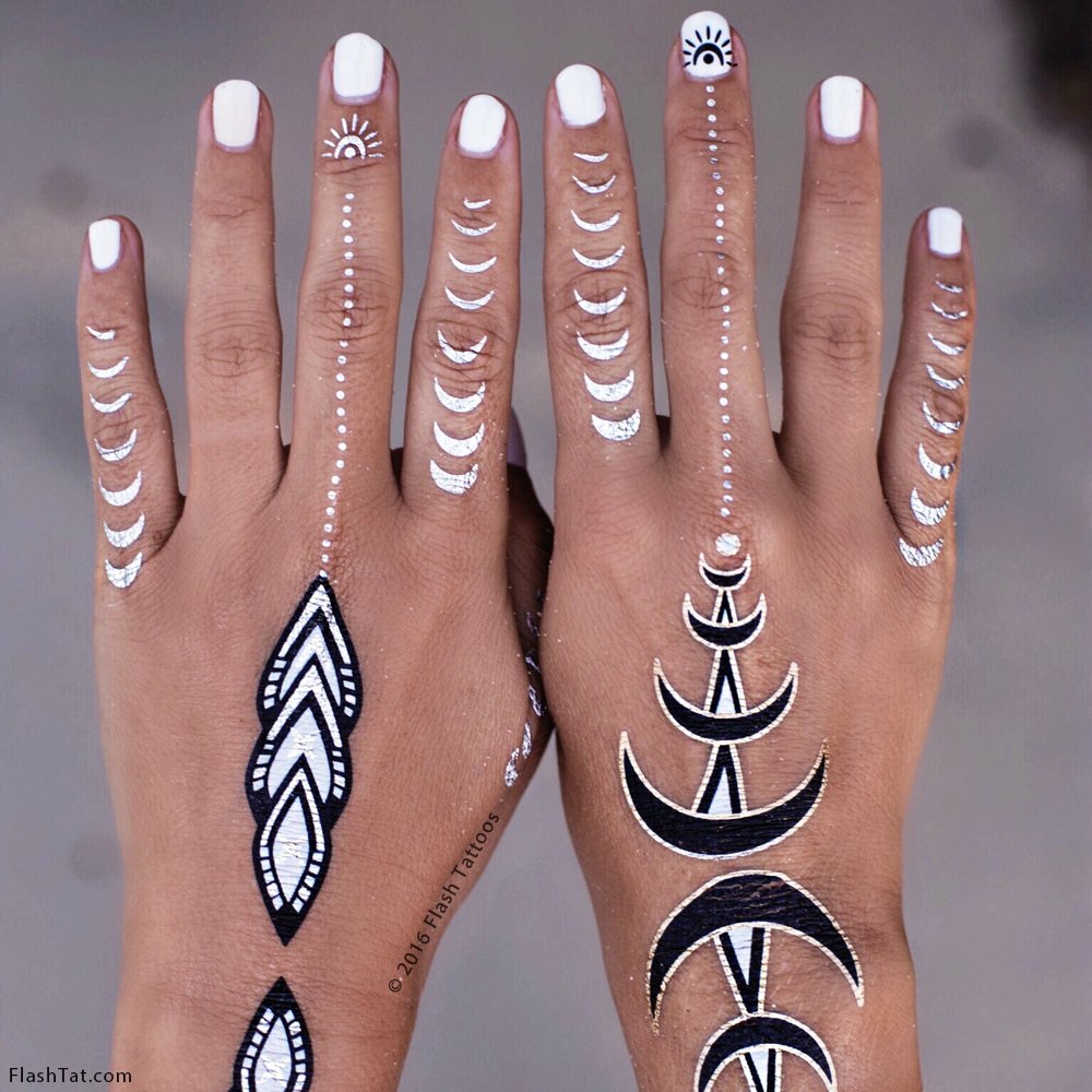 Flash Tattoos Lunar Love Authentic Metallic Temporary Tattoos 4 Sheet Pack (Black/gold/silver/white) - Includes Over 38 Premium Waterproof Tattoos