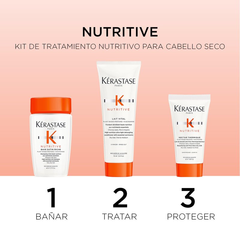 Kérastase Nutritive Discovery Set For Dry Hair - Nourishing Mini Shampoo, Conditioner and Leave In, Controls Frizz and Enhances Shine With Niacinamide